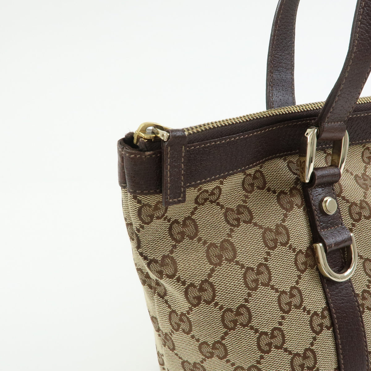 GUCCI Abbey GG Canvas Leather Tote Bag Hand Bag Beige Brown 141470