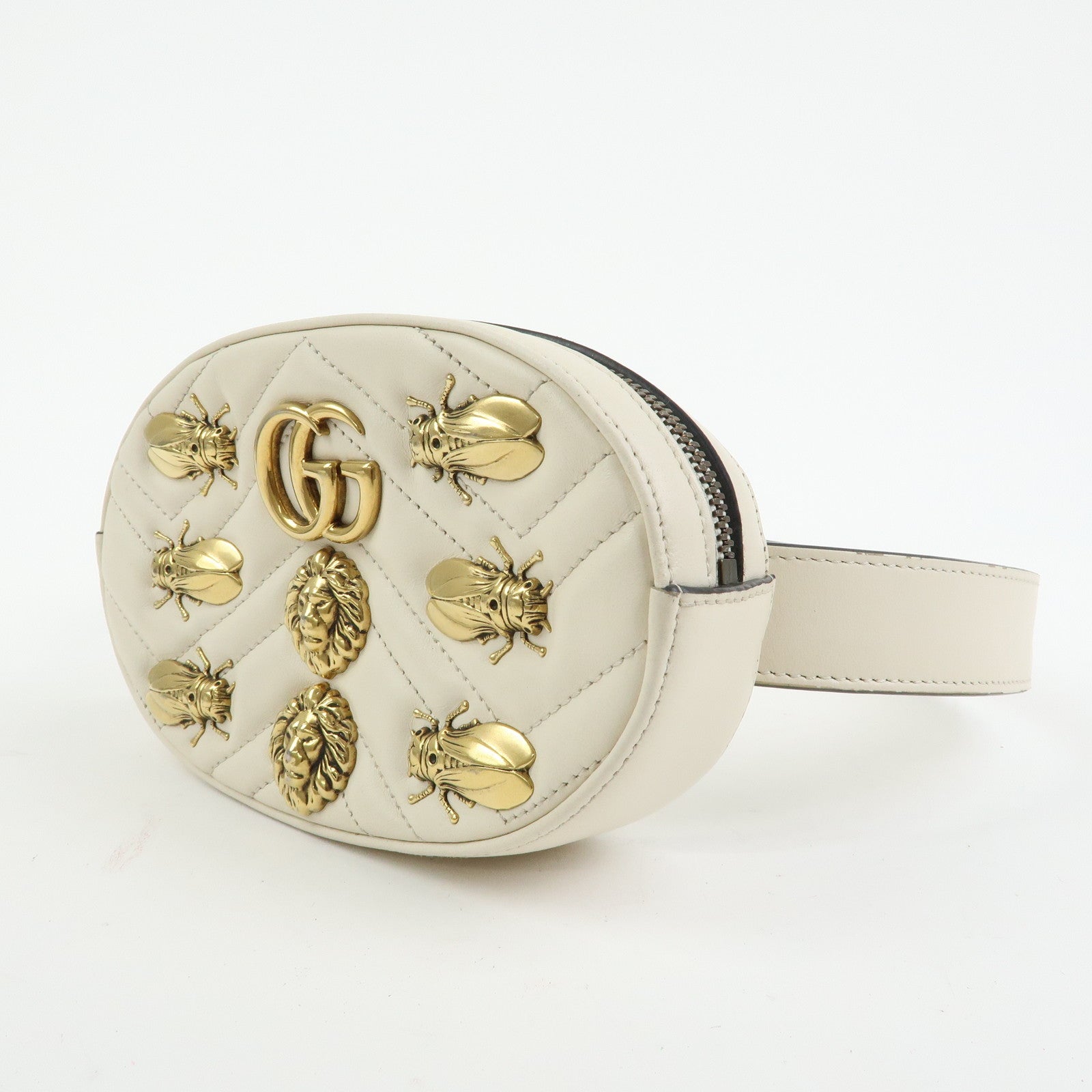 GUCCI GG Marmont Leather Waist Bag Lion Cicada Ivory 476434