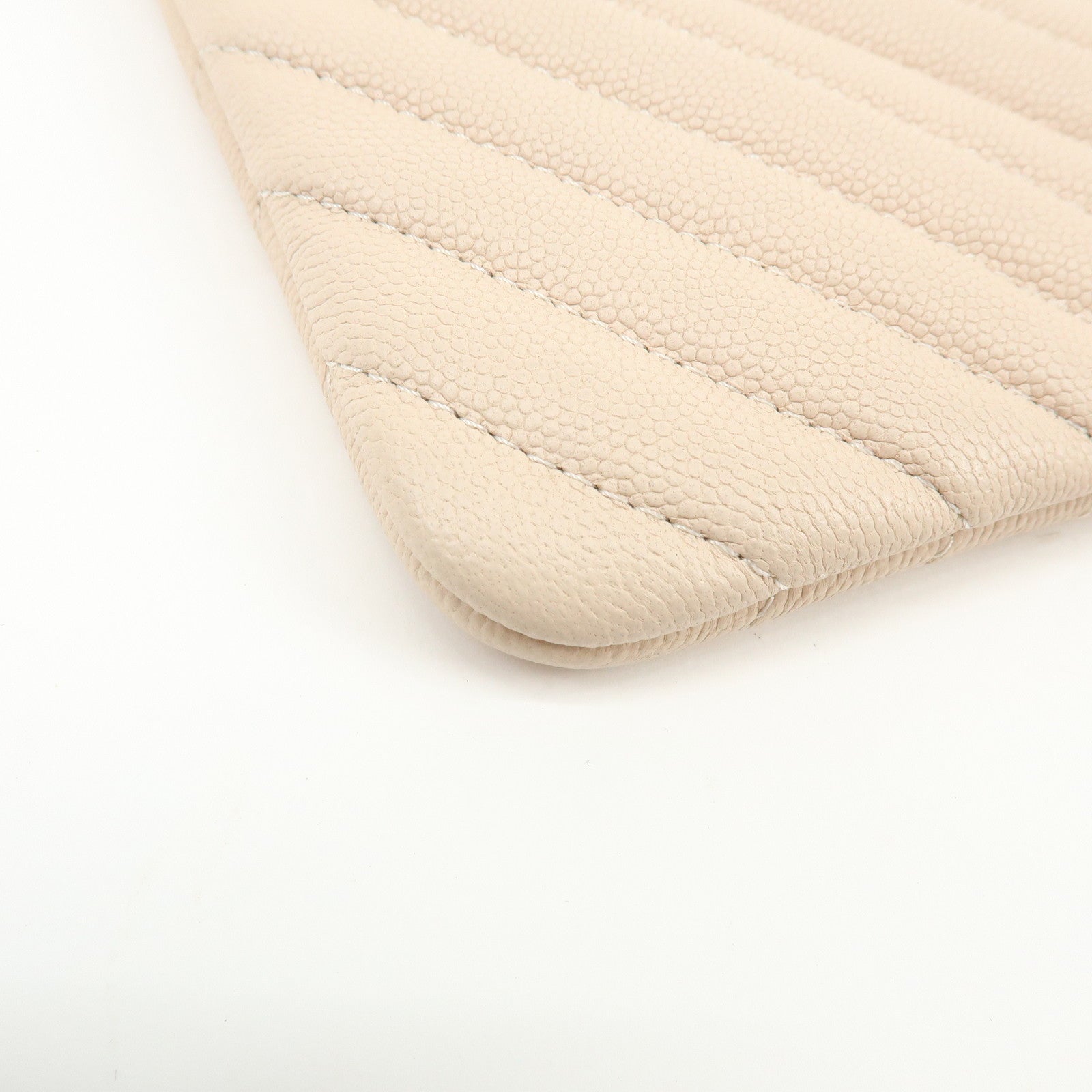 CHANEL COCO Mark Shevron V Stitch Caviarskin Clutch Bag Beige A69251