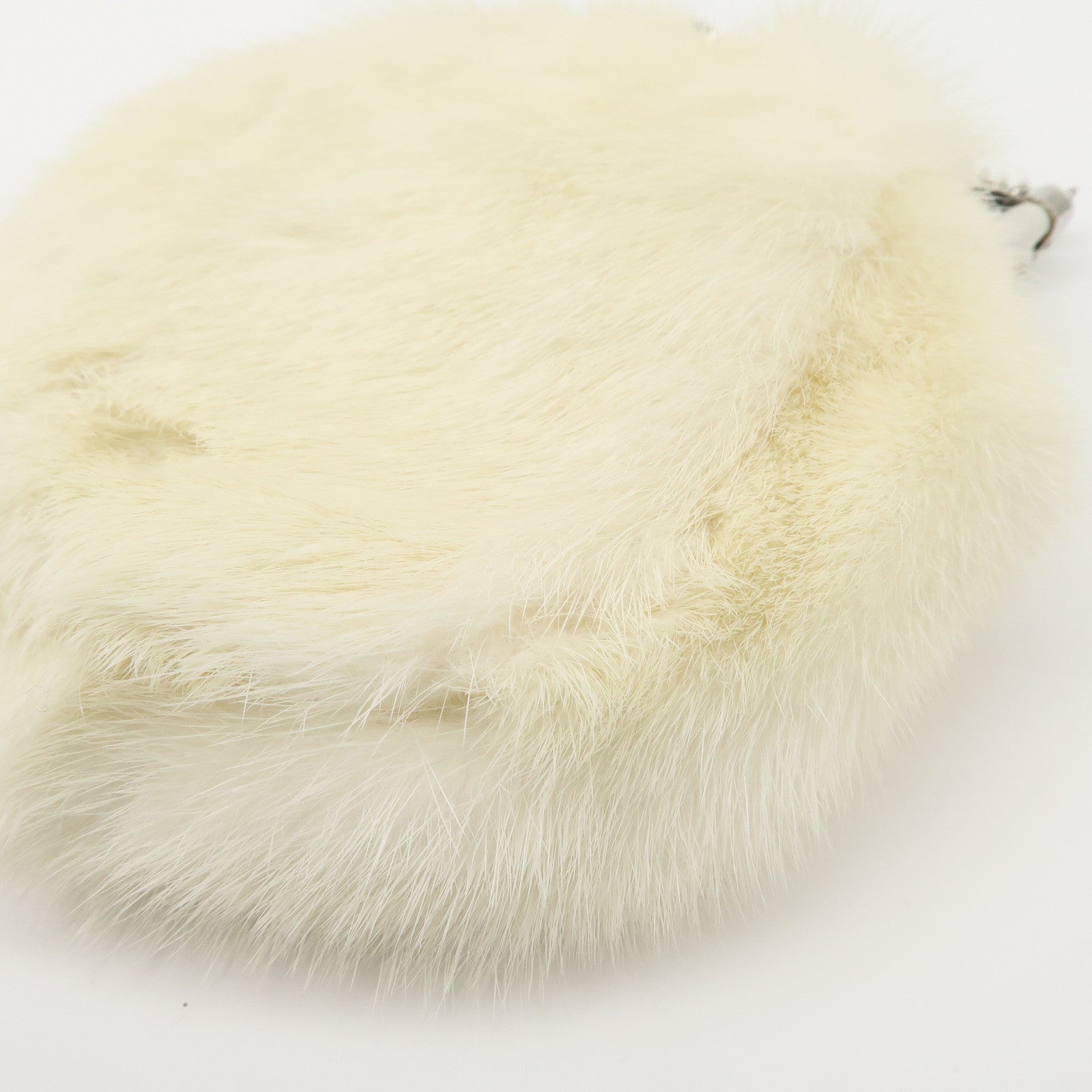 FENDI Seleria Leather Fur Flower Motif Kiss Lock Pouch Hand Bag 8BK048 Used