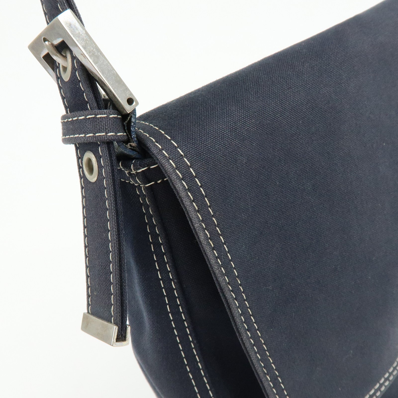 FENDI Mamma Baguette Canvas Shoulder Bag Marble Motif Navy 8BR001