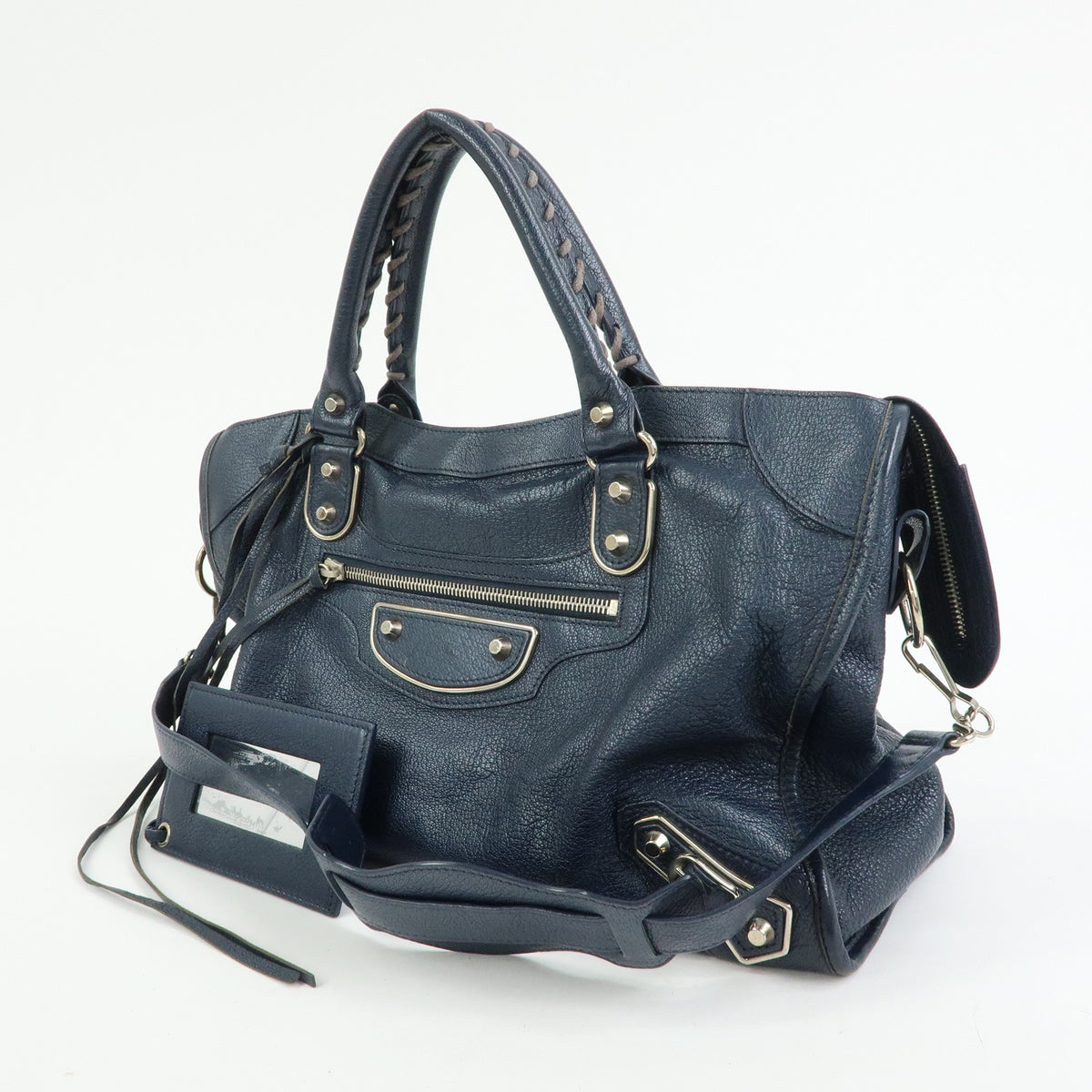 BALENCIAGA Classic Metallic Edge City Leather 2Way Bag Navy 390154