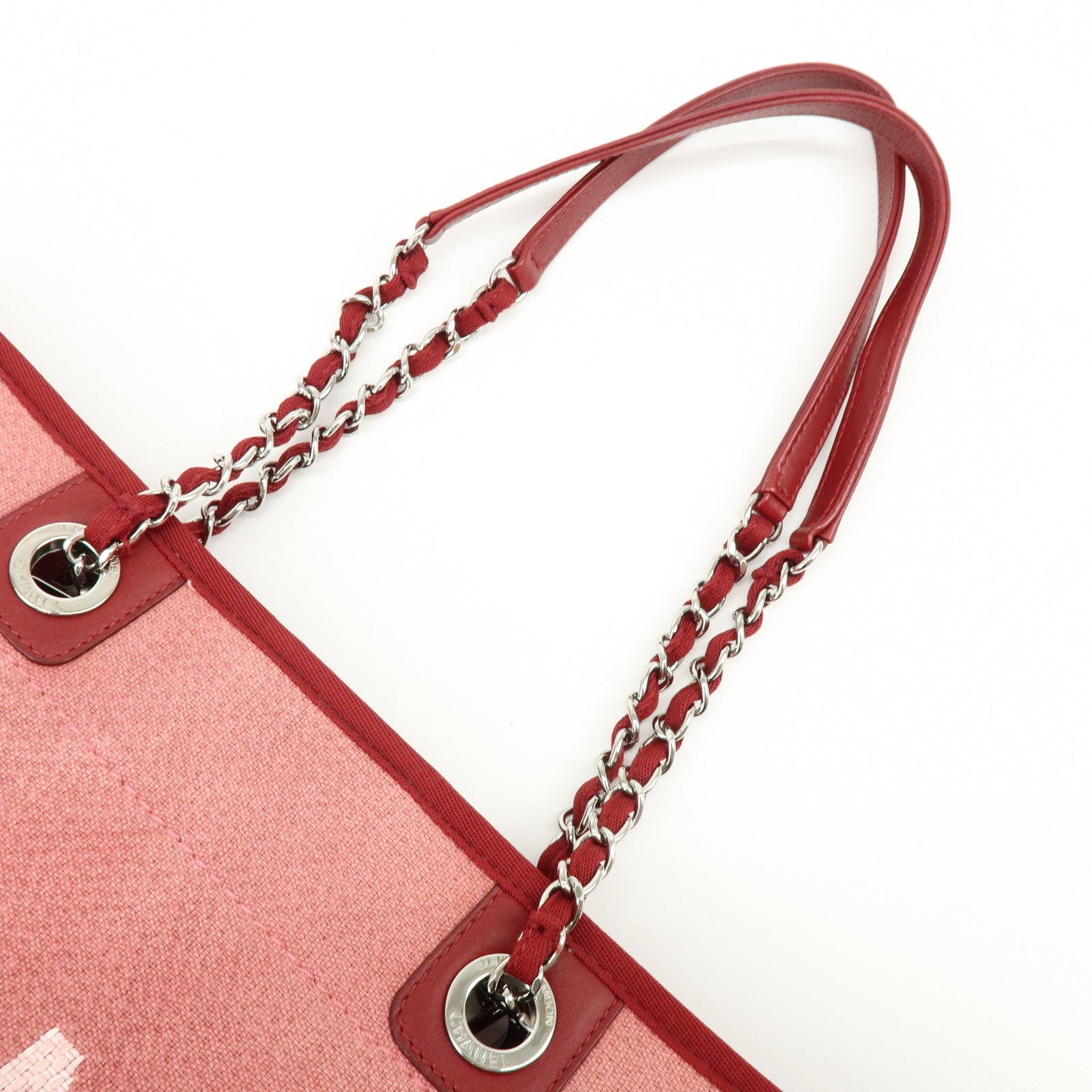 CHANEL Deauville MM Canvas Leather Chain Tote Bag Shoulder Bag A67001