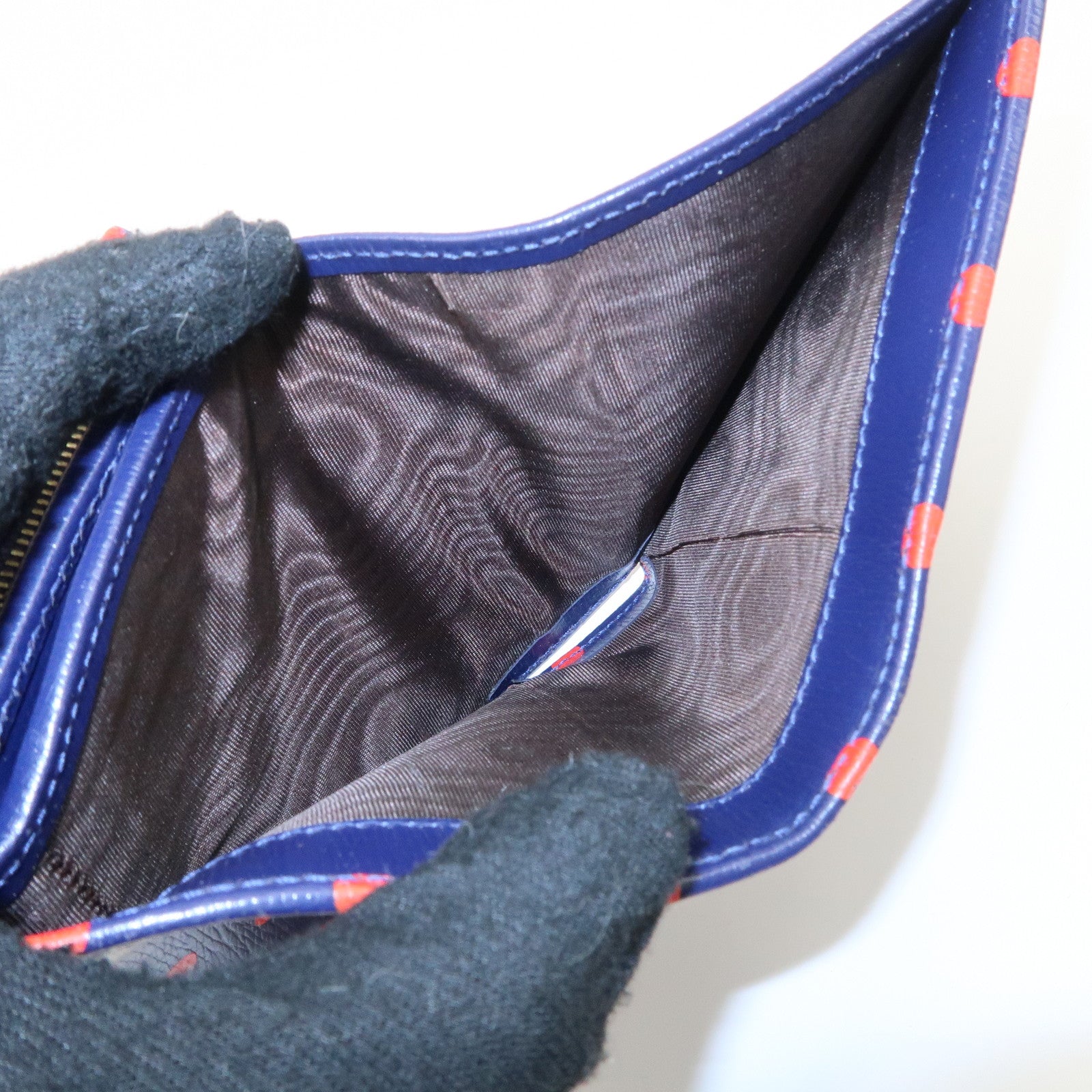 GUCCI Horsebit Dots Pattern Leather Bi-fold Wallet Navy Red 621891 Used