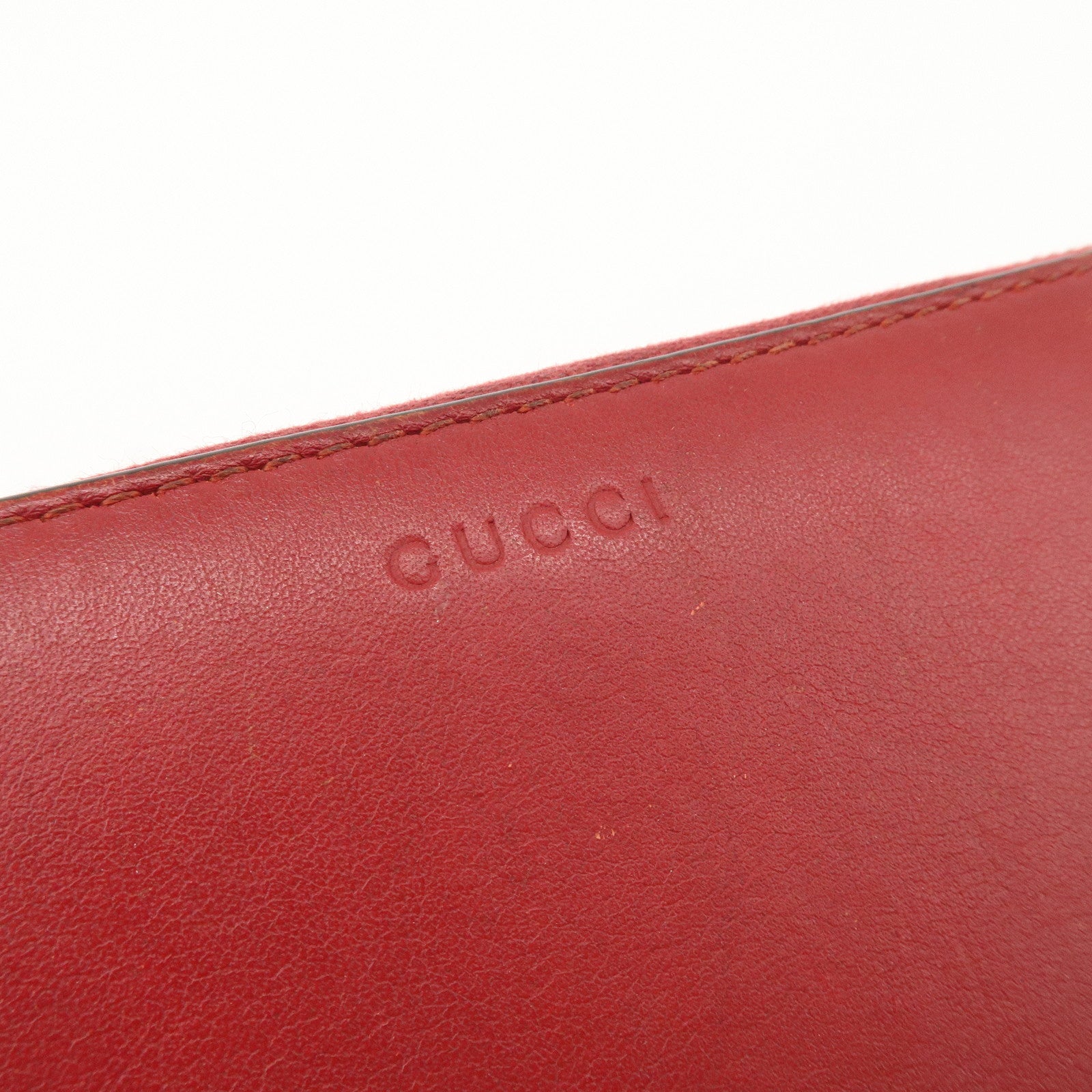 GUCCI Bamboo Leather Round Zippy Wallet Long Wallet Red Used