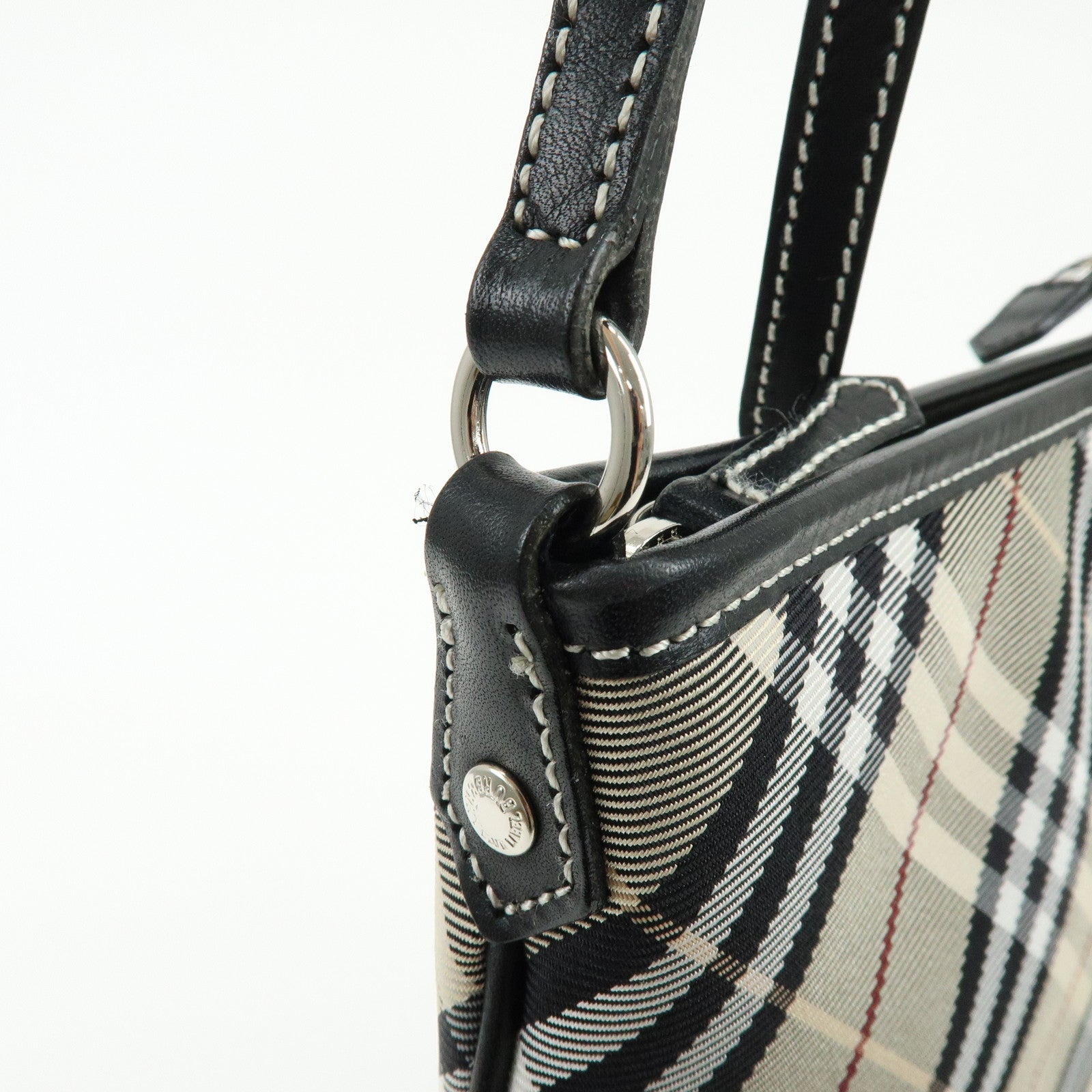 BURBERRY Blue Label Nova Plaid Canvas Leather Shoulder Bag Beige Black