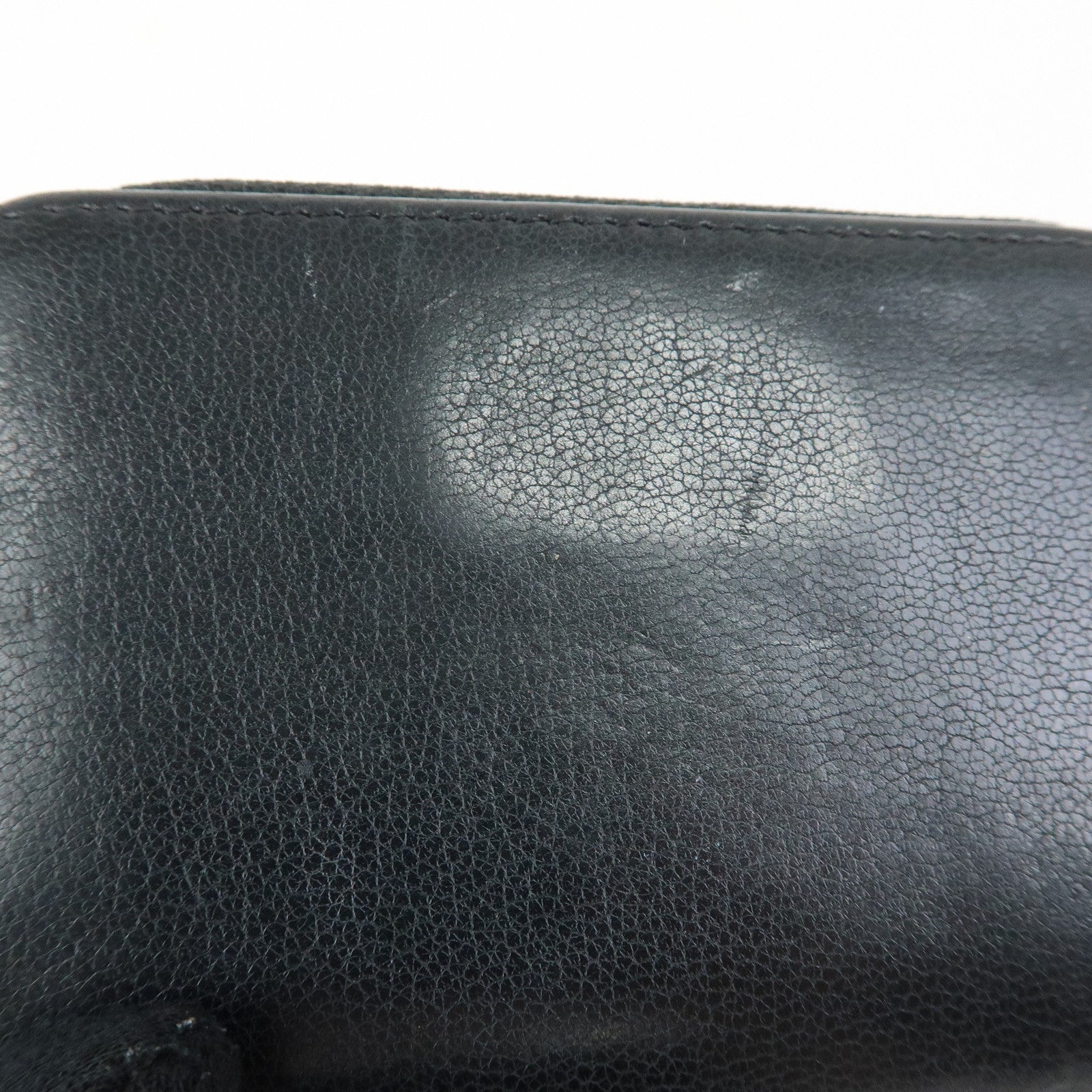 CHANEL COCO Mark Calf Skin Round Zippy Compact Wallet Black