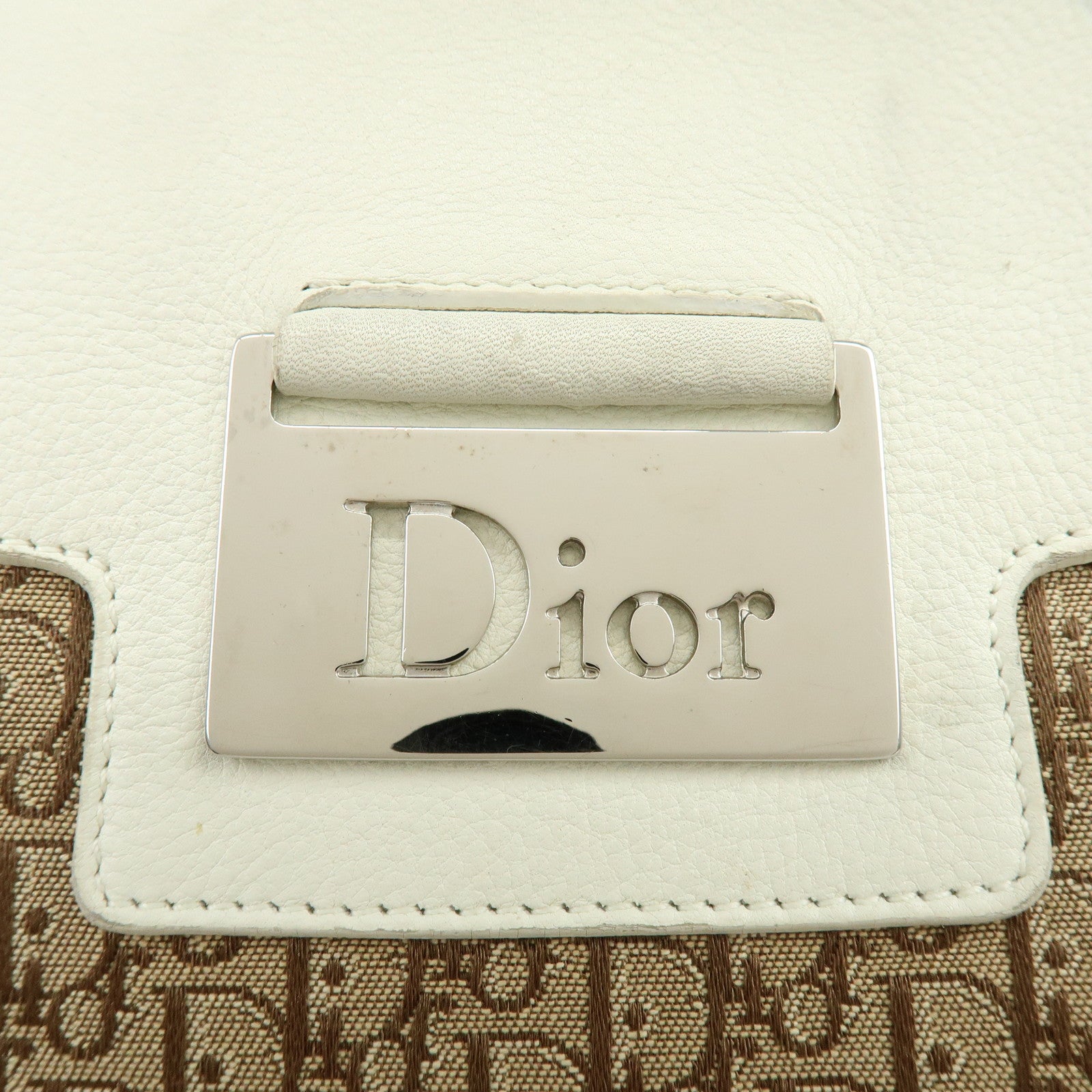 Christian Dior Street Chic Trotter Canvas Leather Shoulder Bag Beige