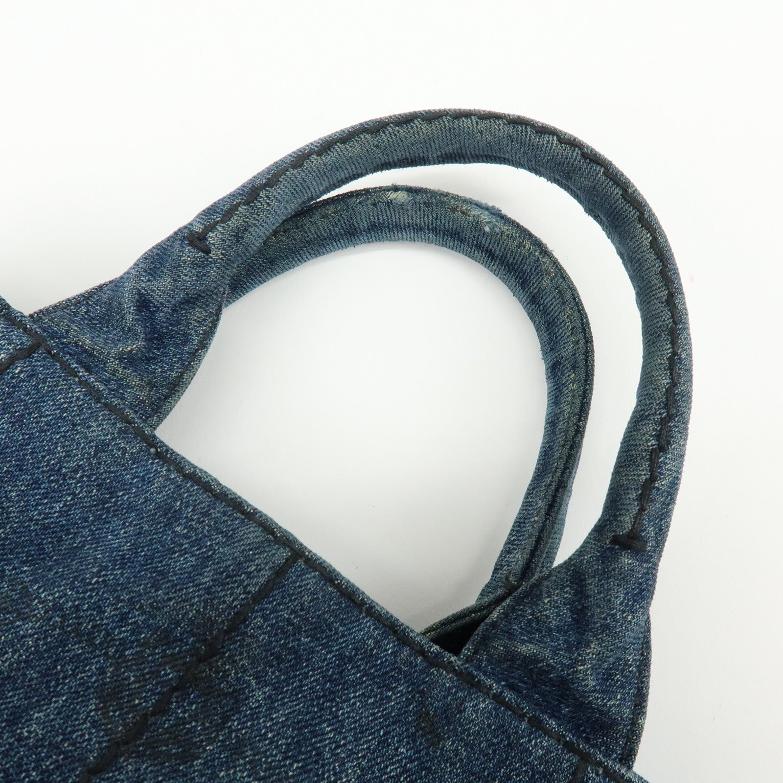 PRADA Canapa Mini Triangle Logo Denim 2Way Bag Hand Bag Blue B2439G
