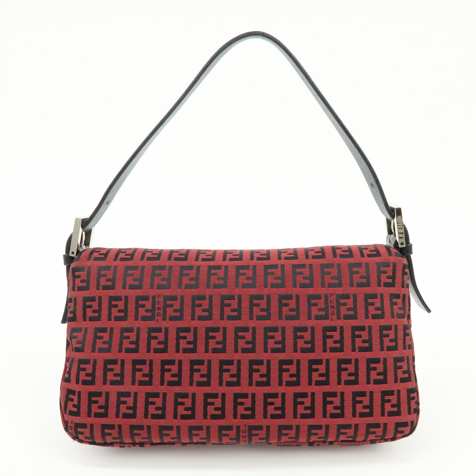 FENDI Mamma Baguette Zucchino Canvas Leather Shoulder Bag Red 8BR003