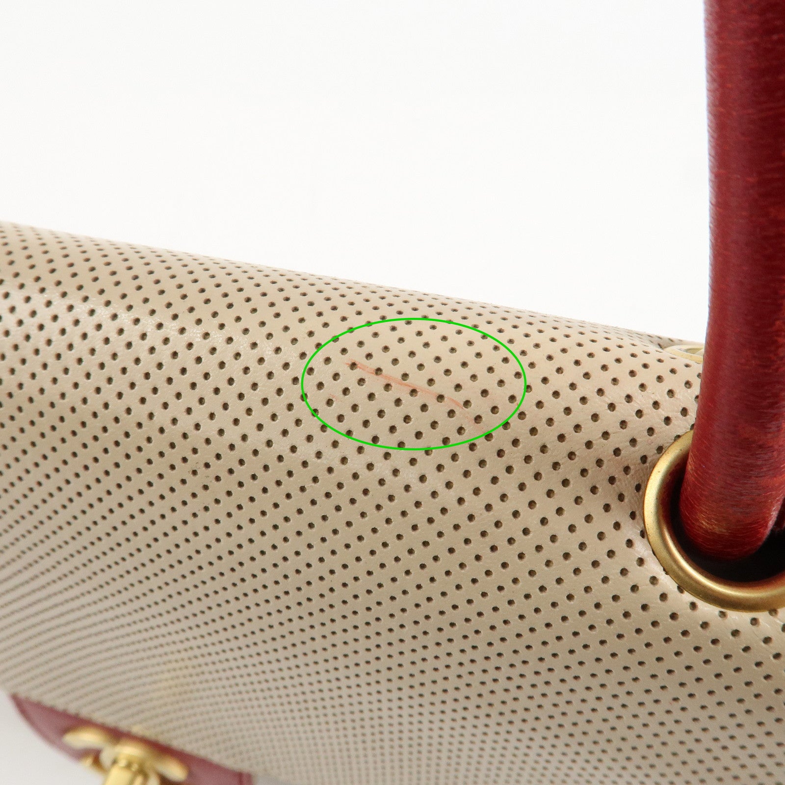 CHANEL COCO Mark Punching Leather Shoulder Bag Hand Bag Beige Red Used