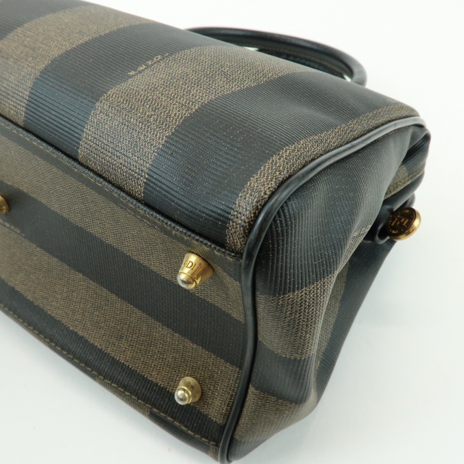 FENDI Pequin PVC Leather 2Way Bag Boston Bag Brown 259022