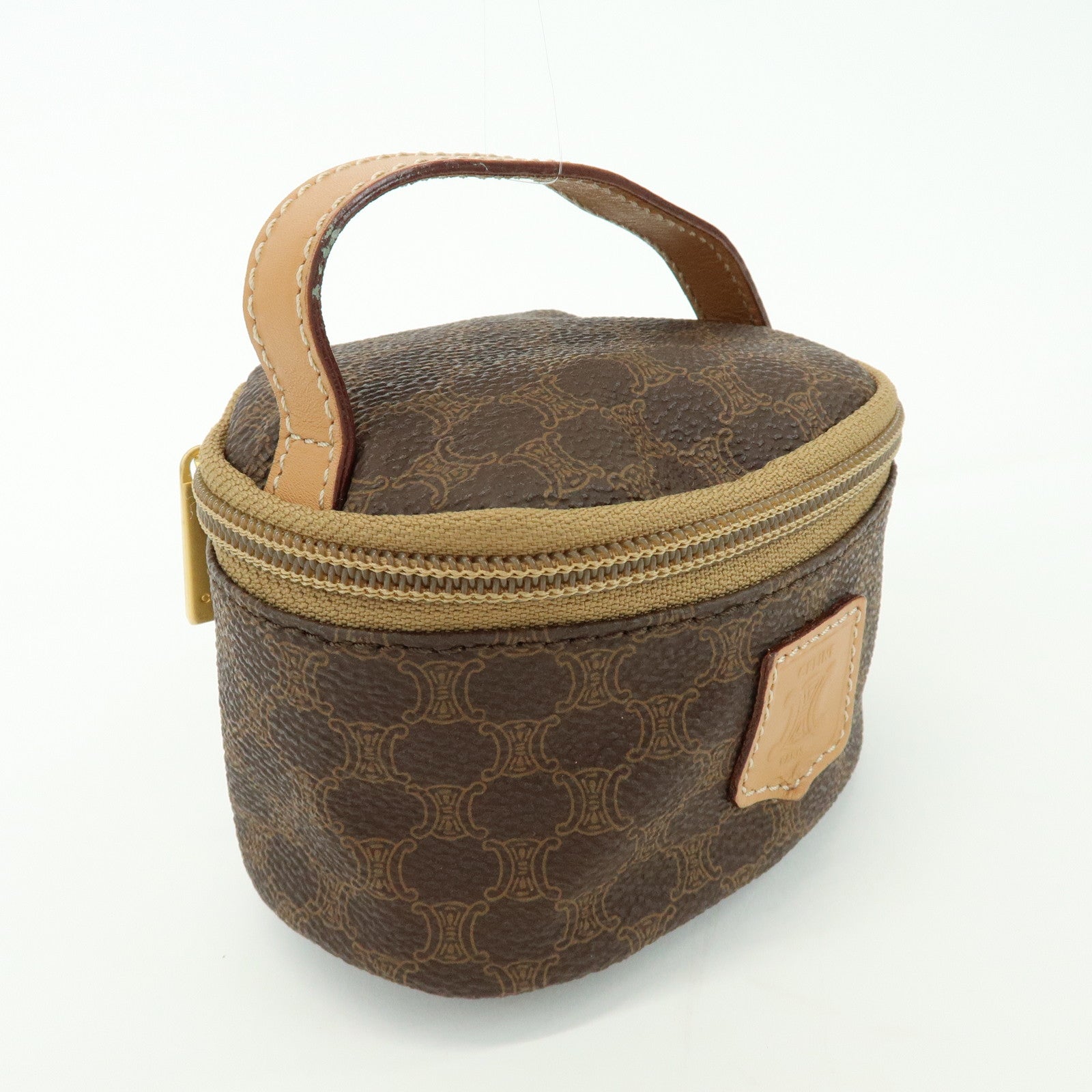 CELINE Macadam PVC Canvas Leather Mini Pouch Vanity Bag Brown