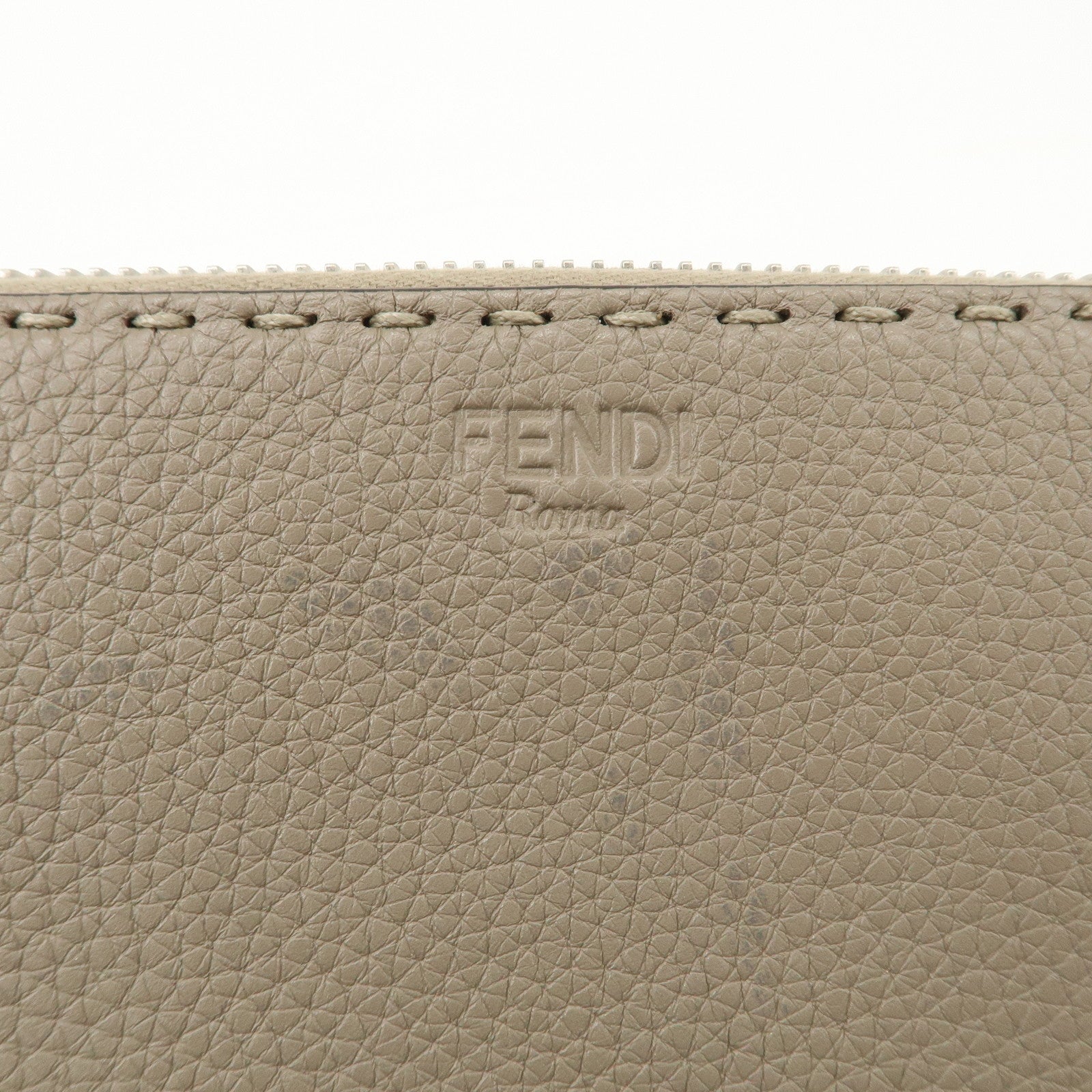 FENDI Selleria Leather Zip Around Long Wallet Greige 8M0374 Used