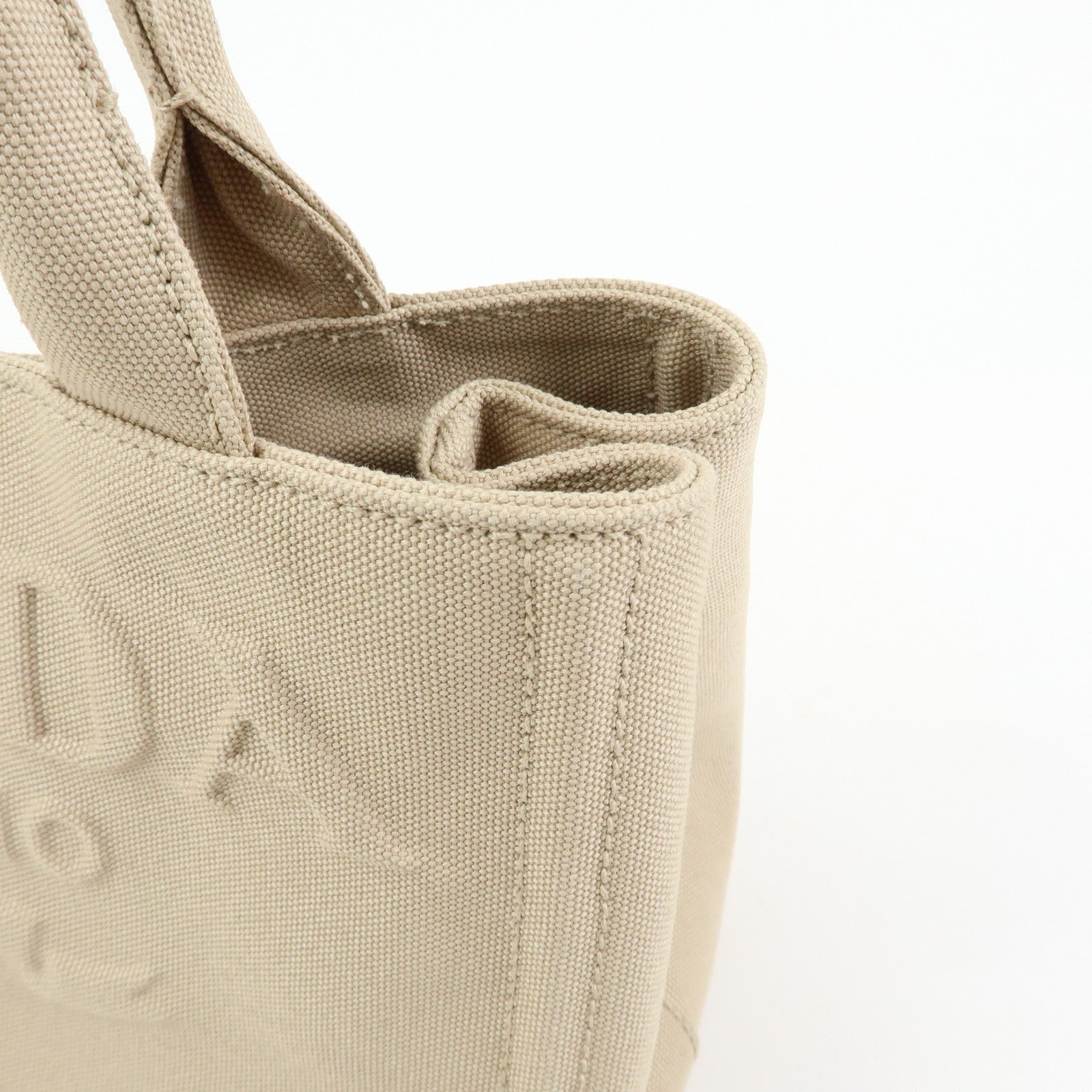 PRADA Canapa Triangle Logo Canvas 2Way Hand Bag Shoulder Bag Beige