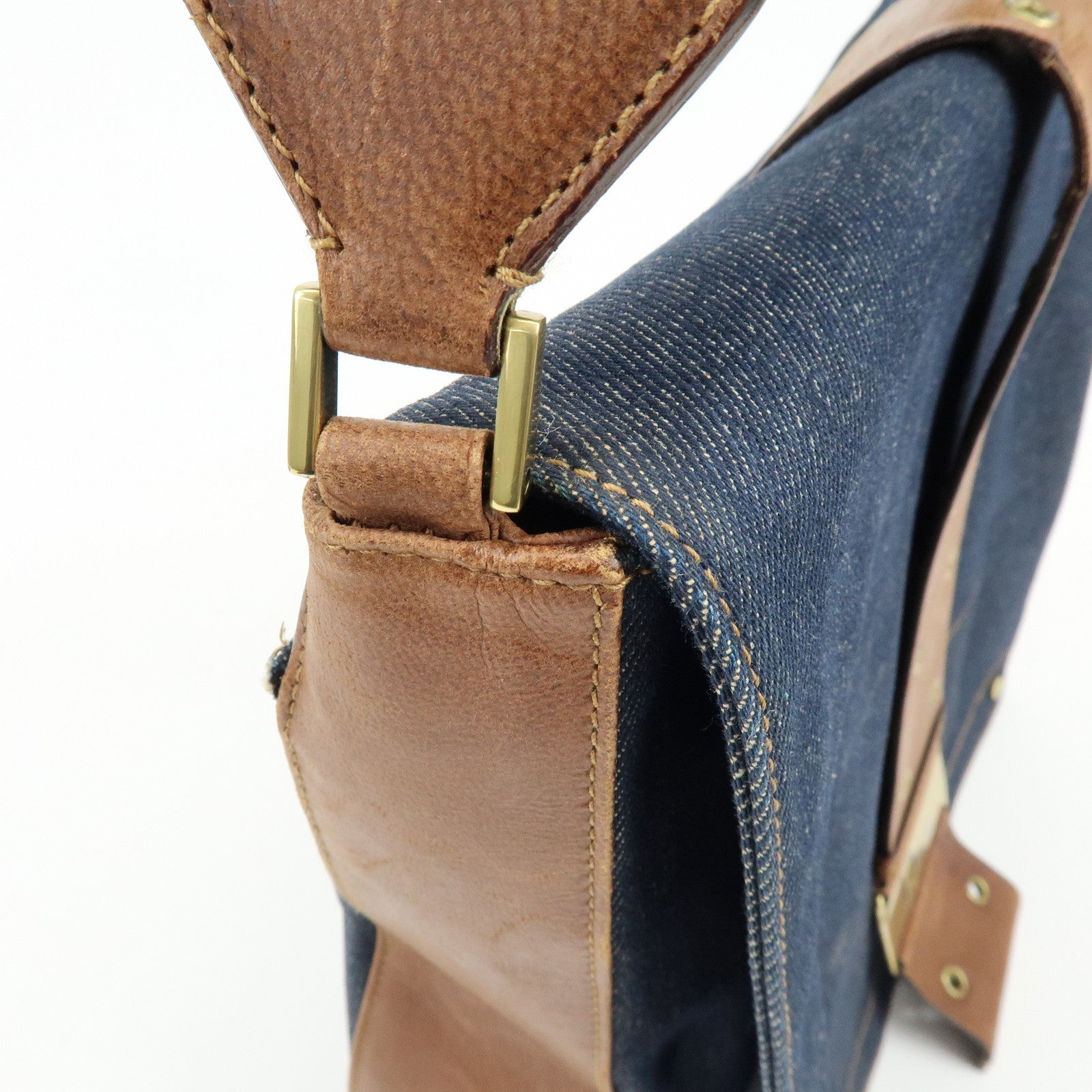 Christian Dior Street Chic Denim Leather Shoulder Bag Indigo Blue Brown