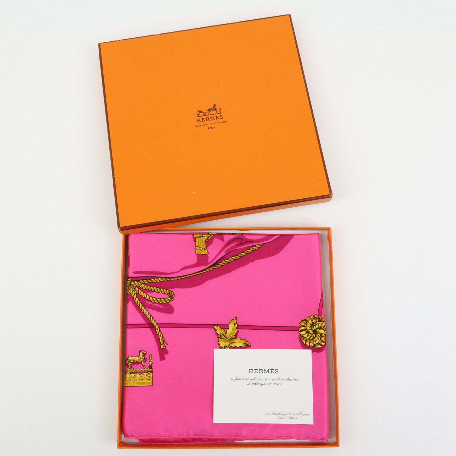 HERMES Carre 90 Silk 100% Scarf Clips Pink Gold