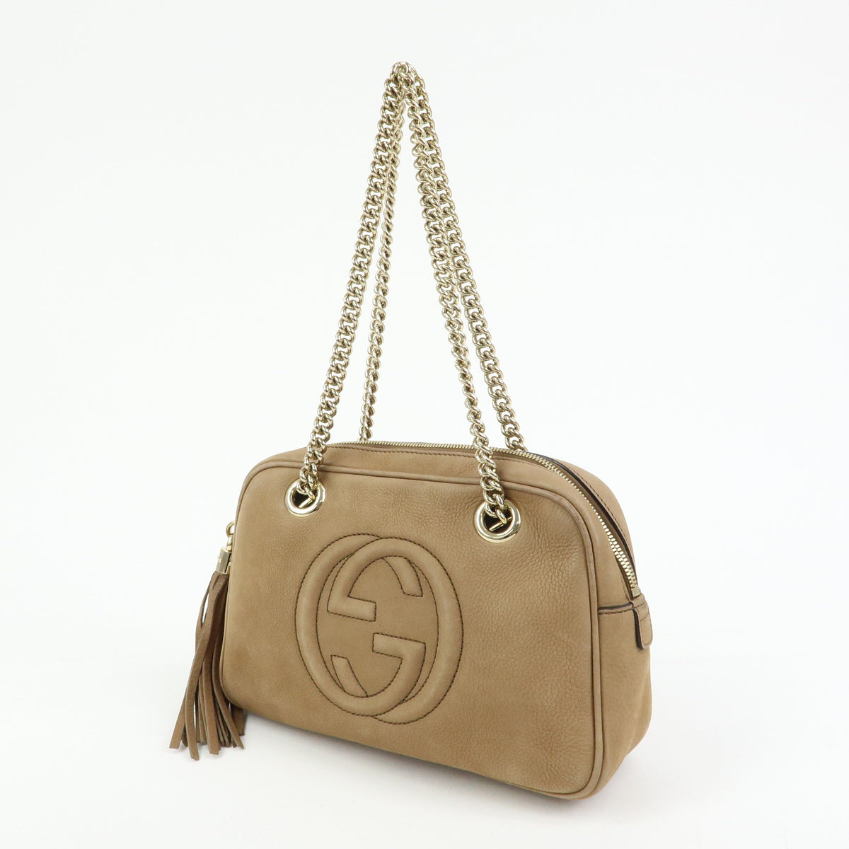 GUCCI SOHO Interlocking G Leather Chain Shoulder Bag Biege 308983
