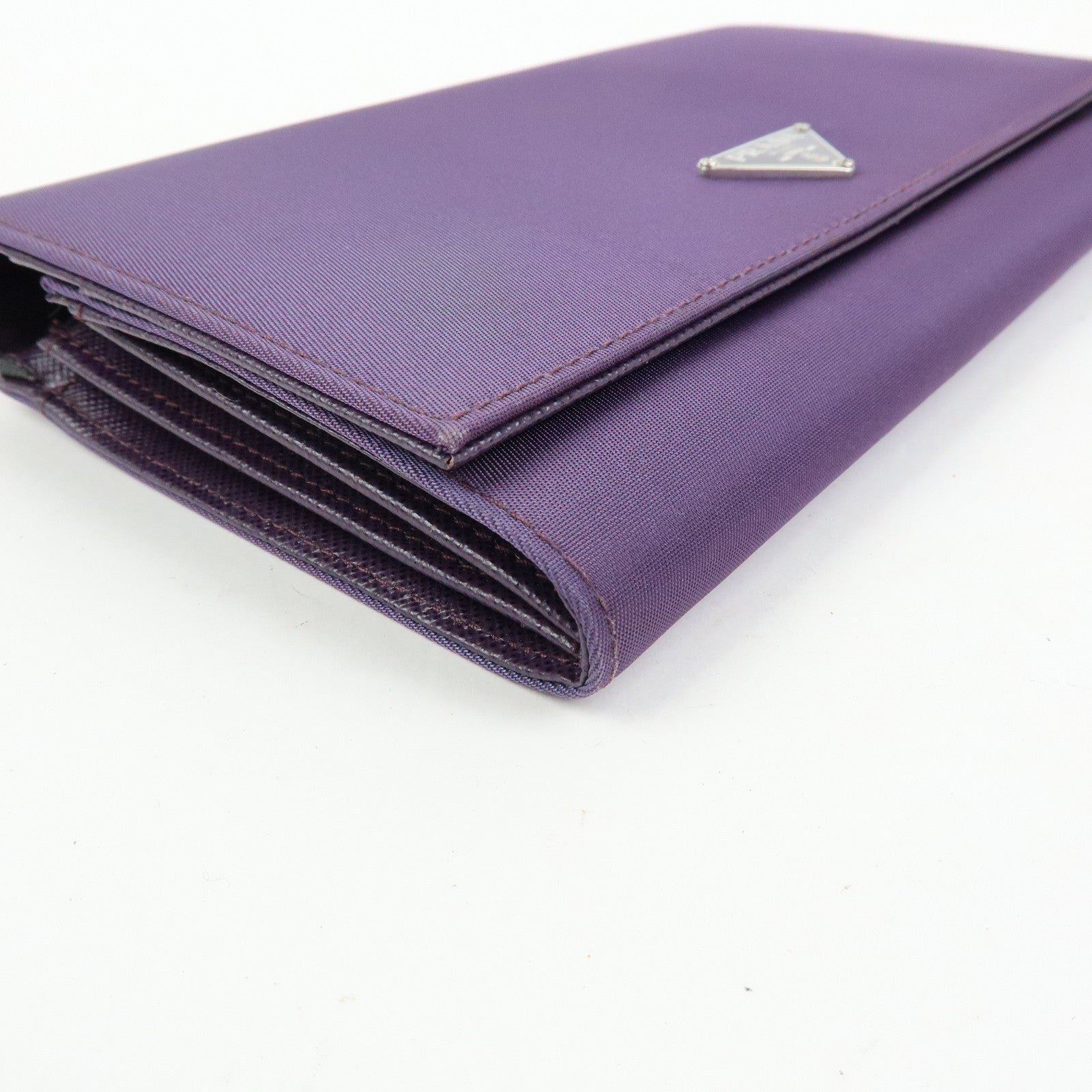 PRADA Triangle Logo Nylon Saffiano Leather Long Wallet Purple M608