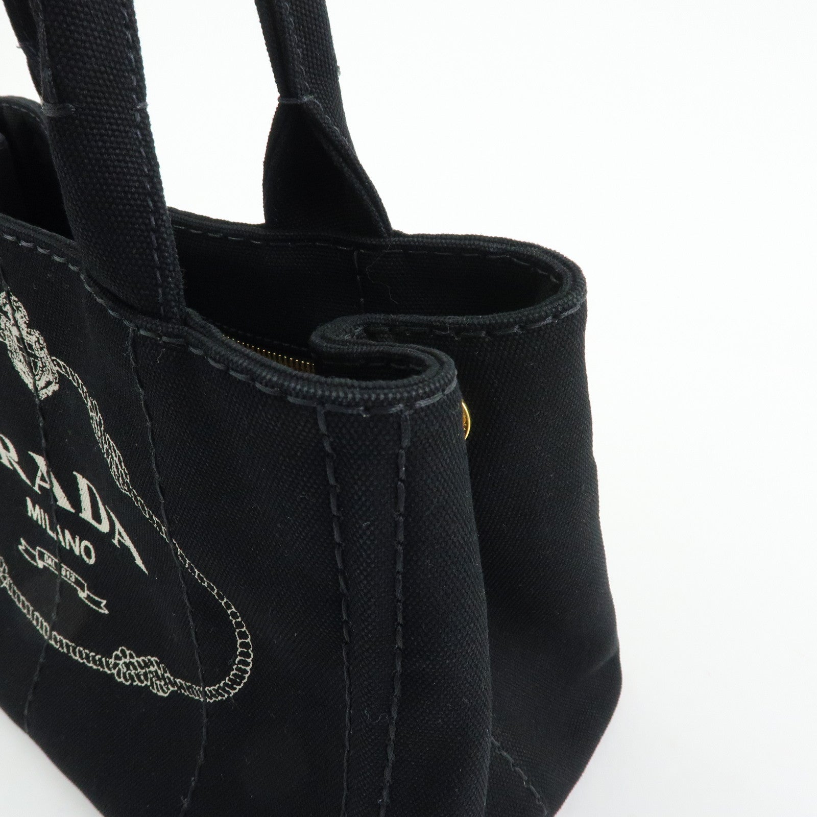 PRADA Triangle Logo Canapa Mini Canvas 2Way Hand Bag Black White 1BG439