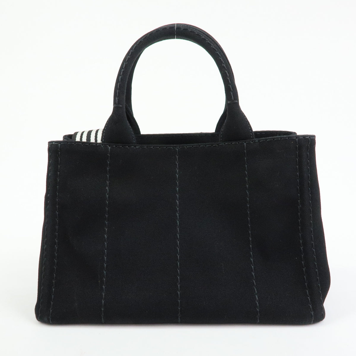 PRADA Triangle Logo Canapa Mini Canvas 2Way Hand Bag Black White 1BG439