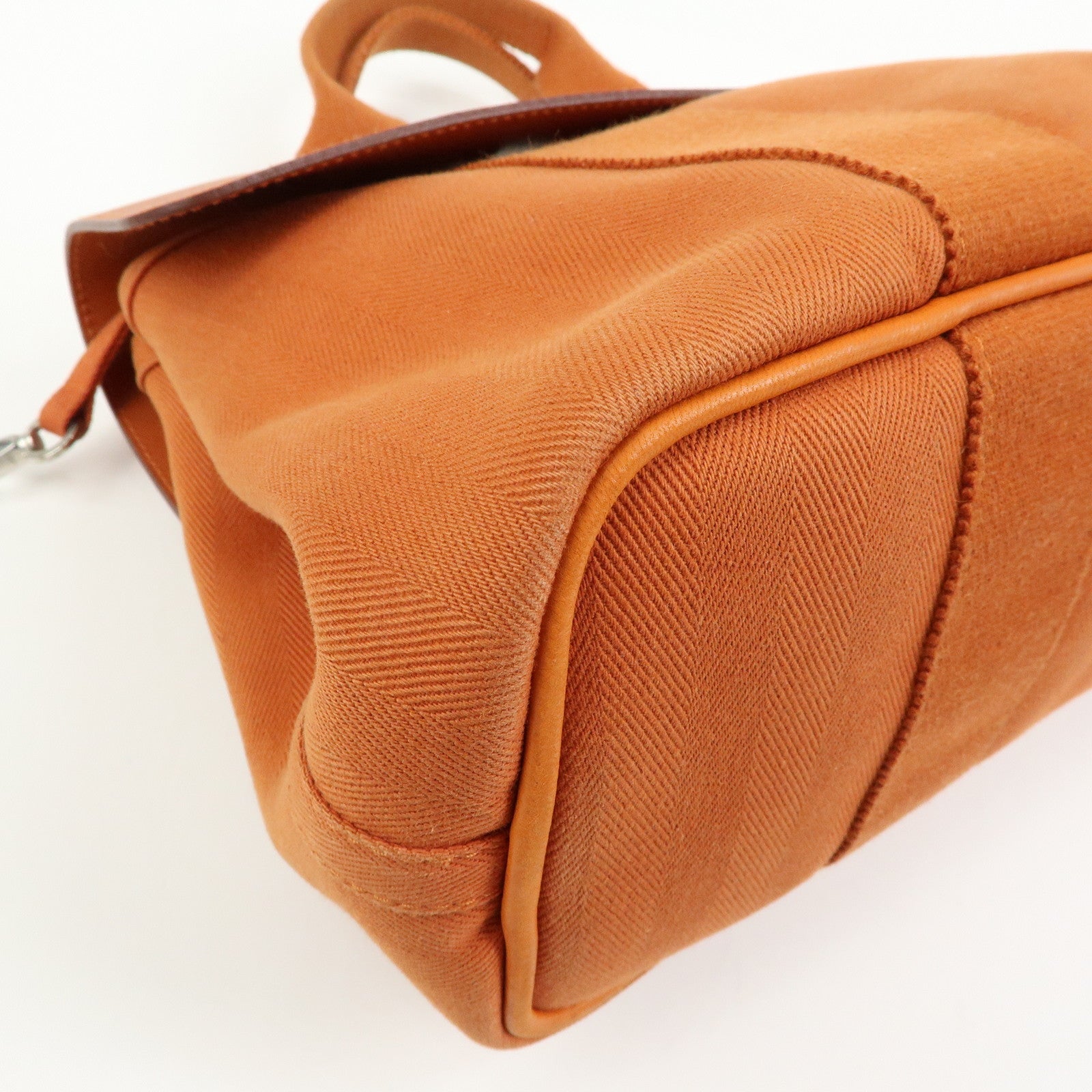 HERMES Valparaiso PM Toile Chevron Leather Tote Bag Hand Bag Orange