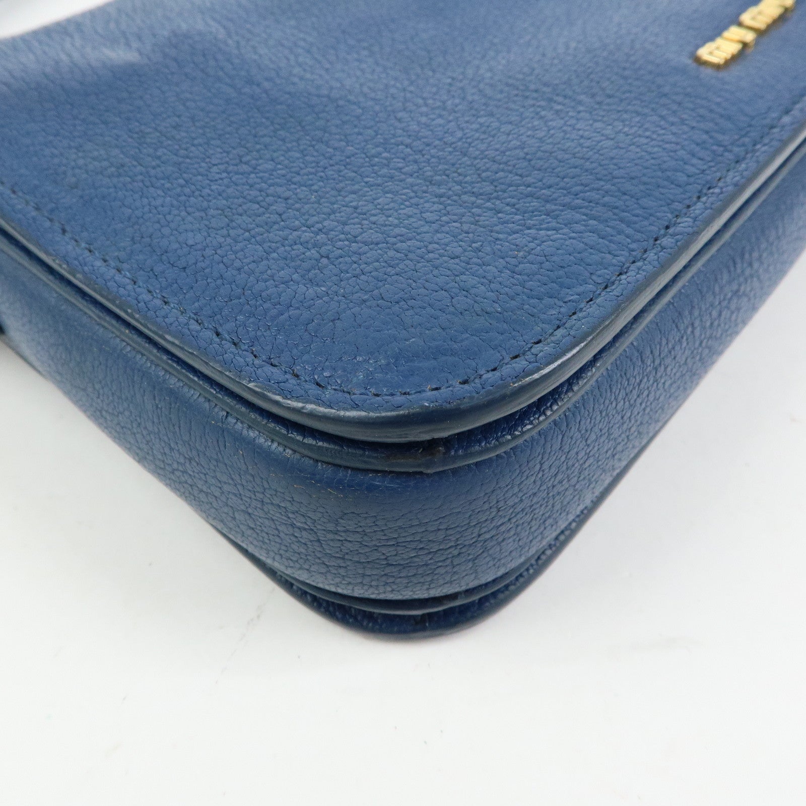 MIU MIU Madras Leather Shoulder Bag Hand Bag Blue