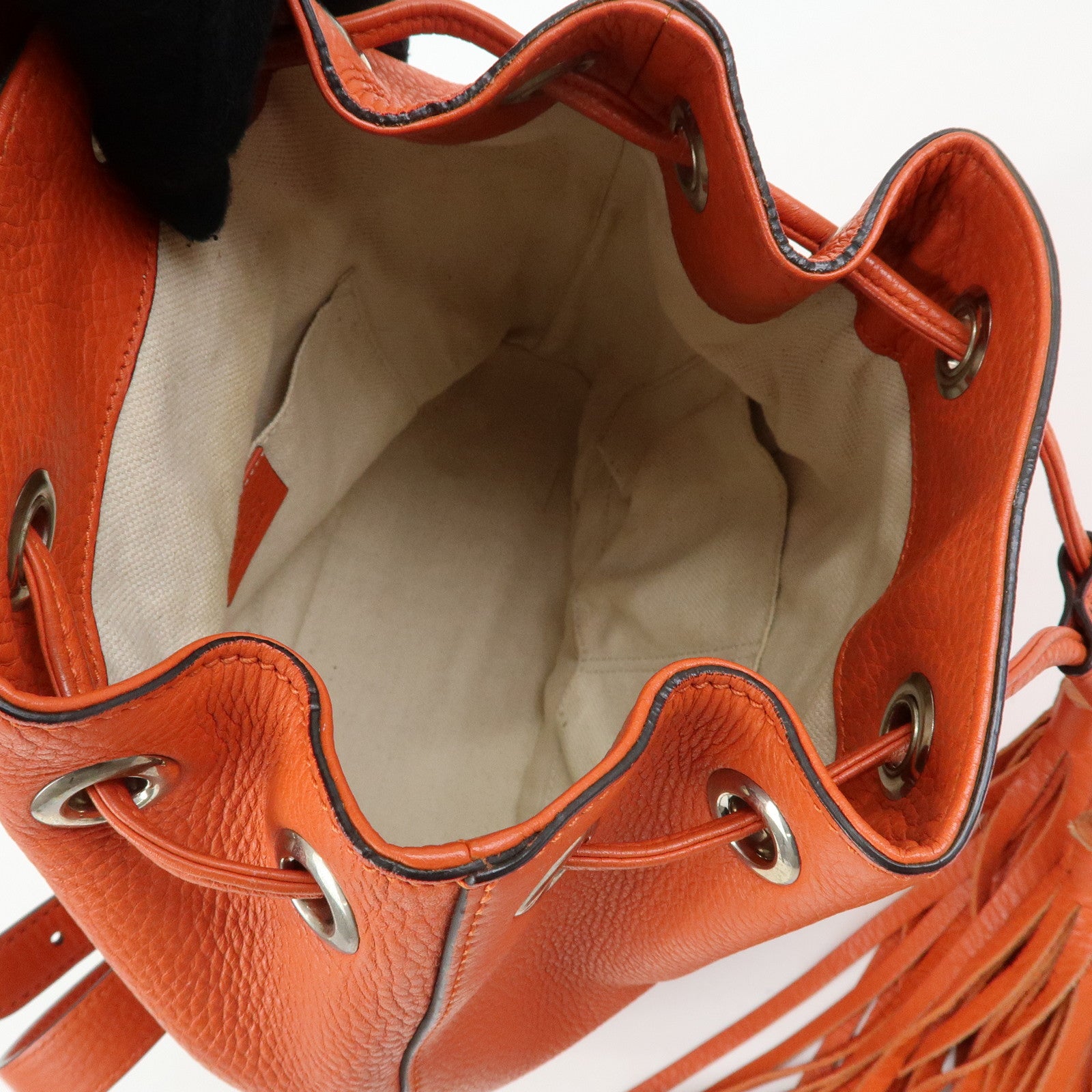 GUCCI Bamboo Leather Backpack Rucksack Tassel Strap Orange 387149