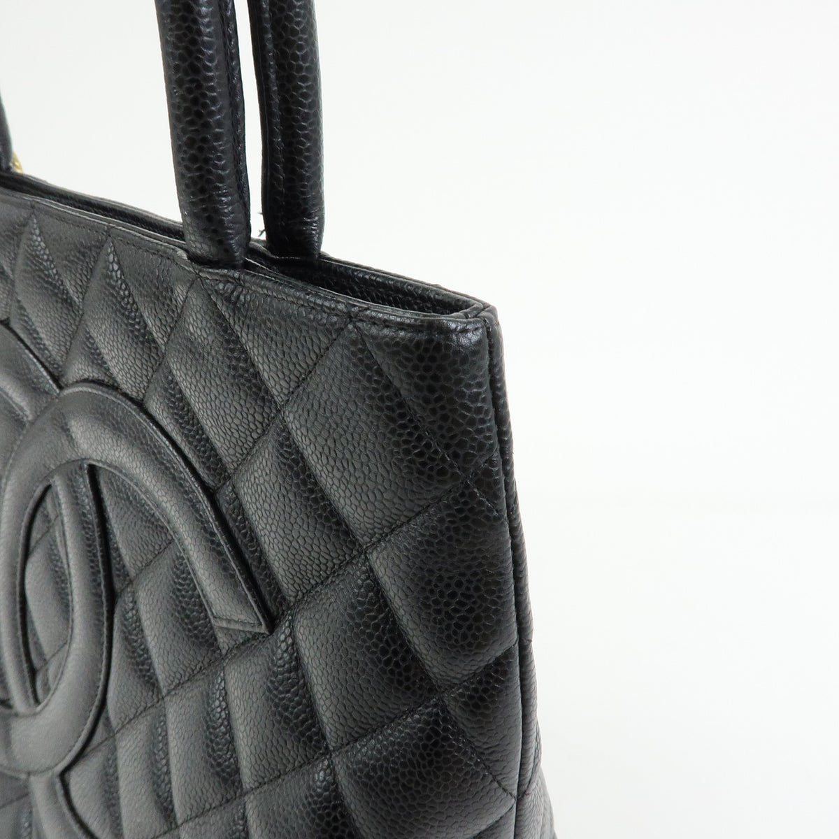 CHANEL Matelasse COCO Mark Caviarskin Medallion Tote Bag Black A01804
