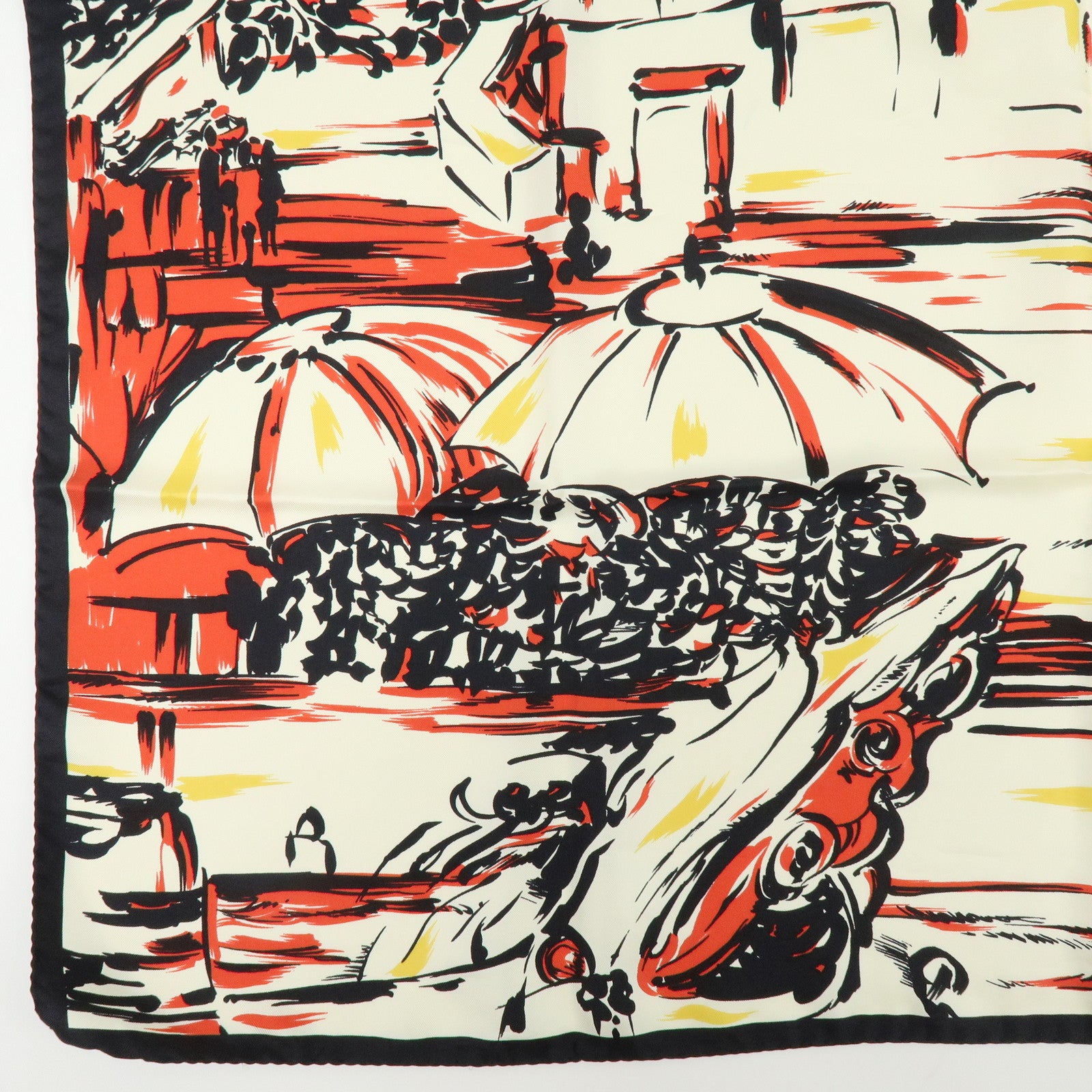 PRADA Silk Townscape Print Scarf Shawl White Black Red Yellow