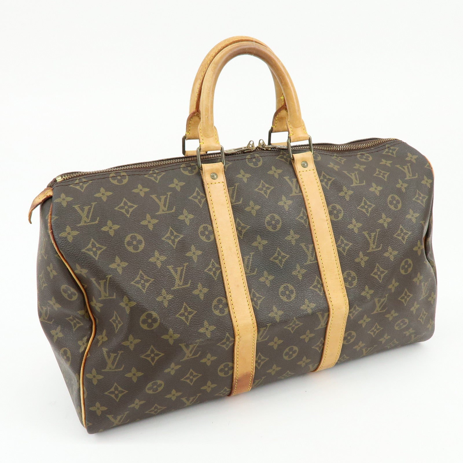 Louis Vuitton Monogram Keep All Bandouliere 45 Boston Bag Brown M41418