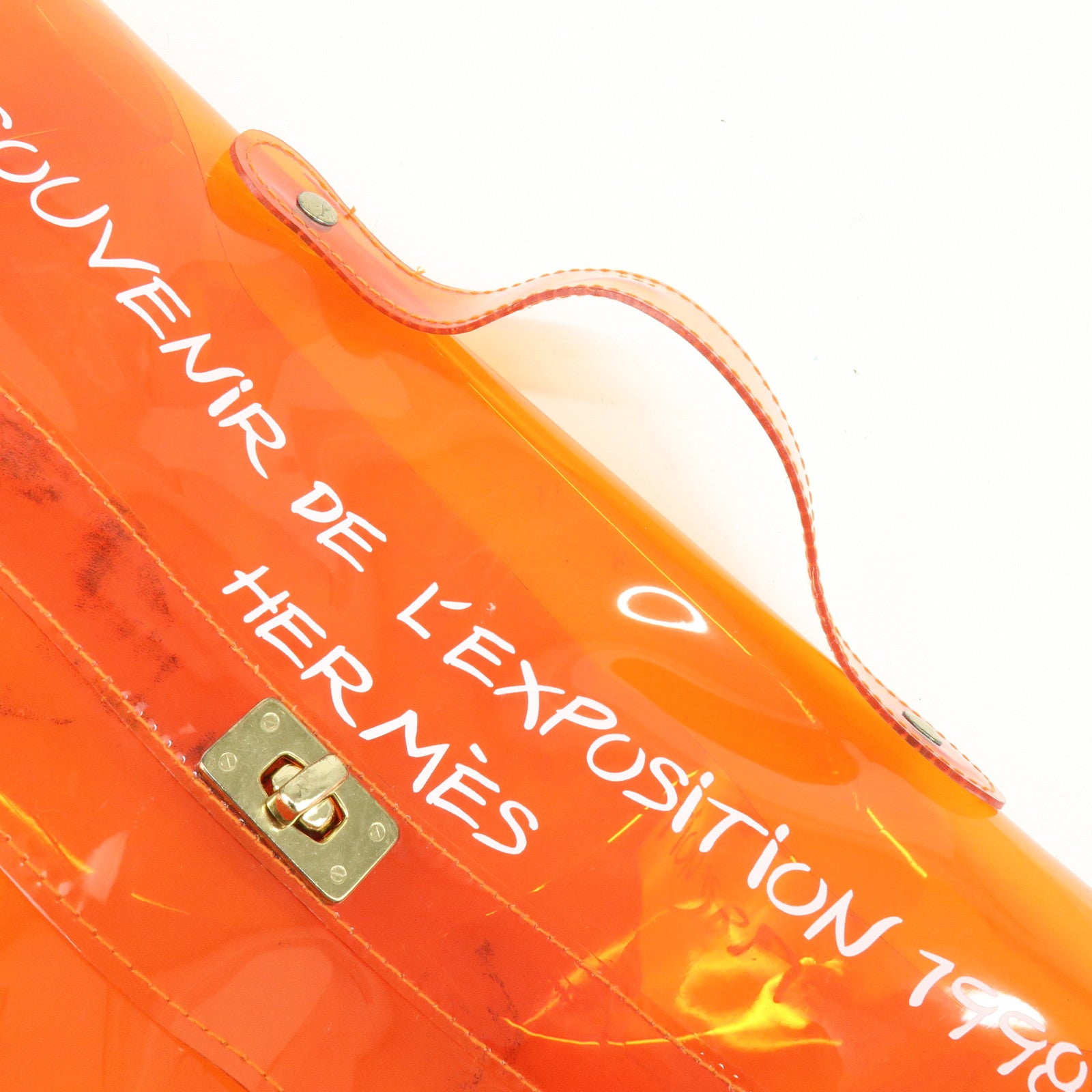 HERMES Kelly Vinyl Hand Bag Clear Orange