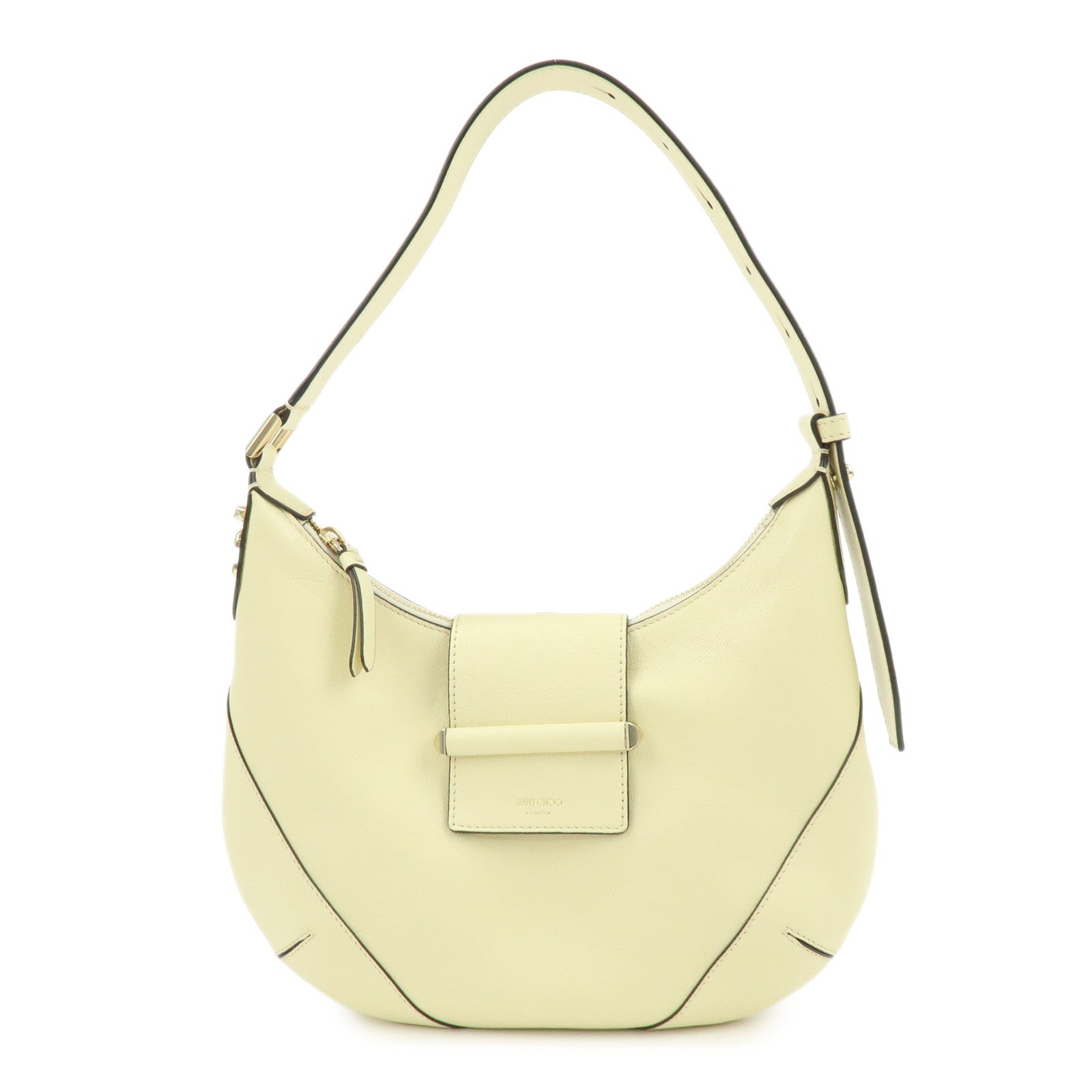 JIMMY CHOO Flap Leather Hand Bag Shoulder Bag Yellow Beige