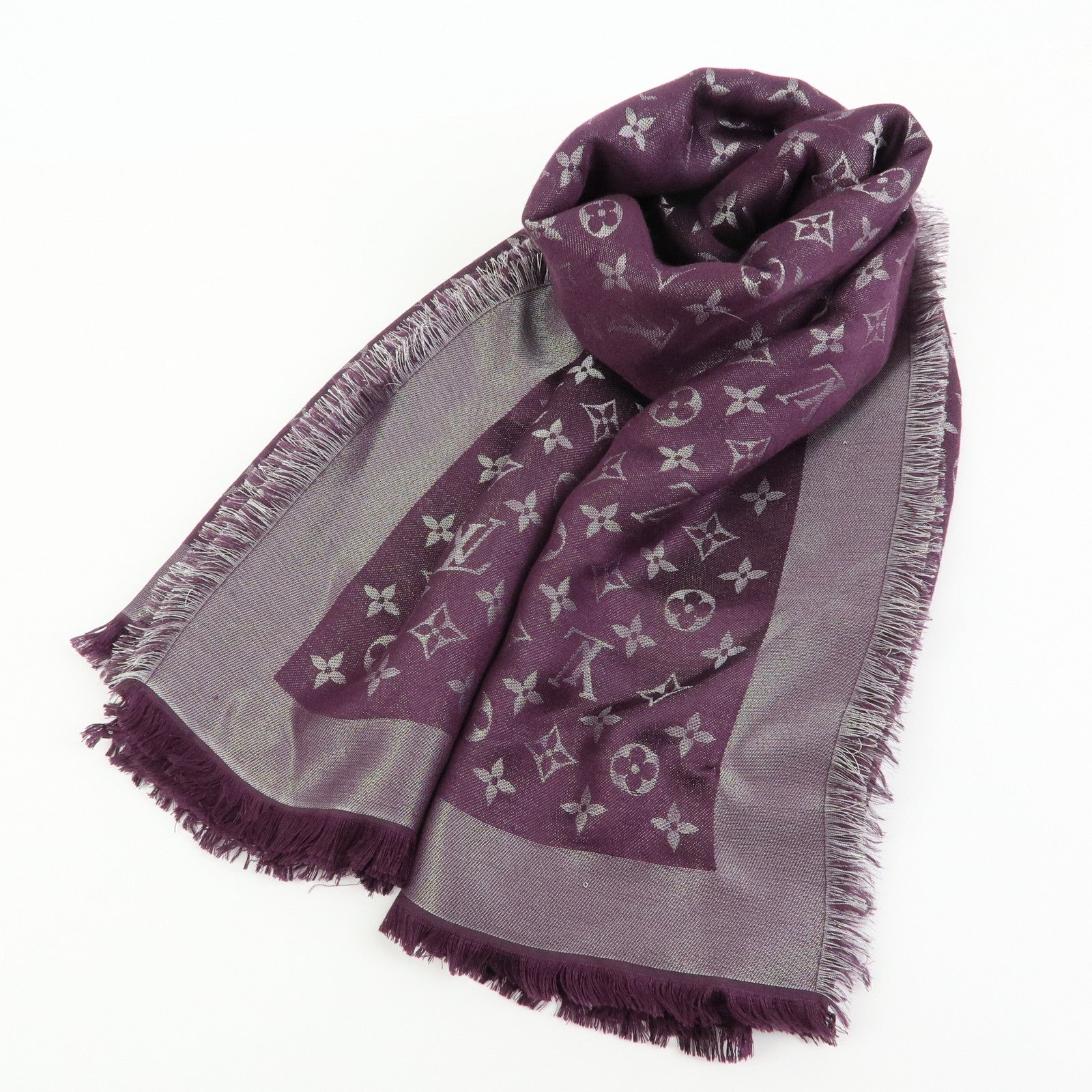 Louis Vuitton Shawl Monogram Silk Rayon Wool Scarf Amarante M75124