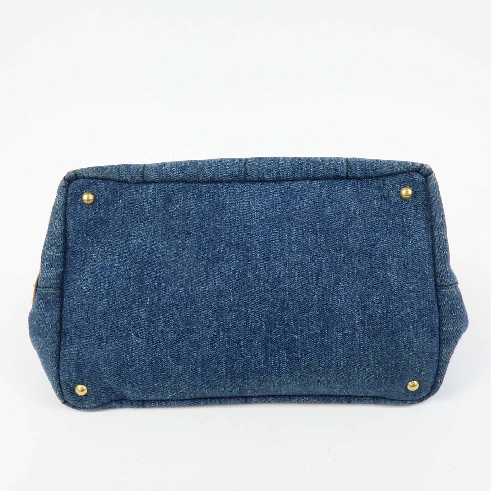 PRADA Triangle Logo Canapa Large Denim Tote Bag Hand Bag B1872B