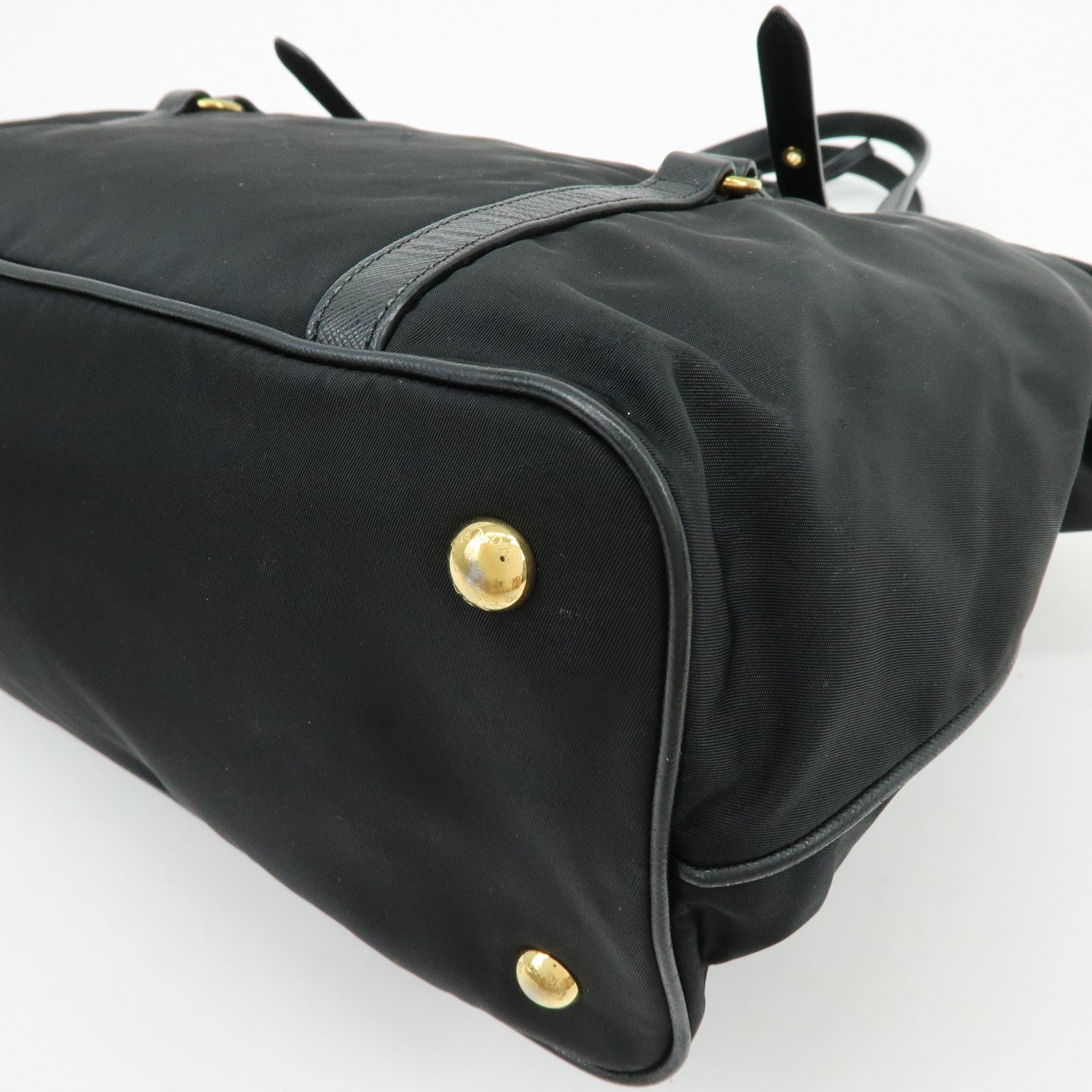 PRADA Logo Nylon Saffiano Leather Shoulder Bag Black 1BG253