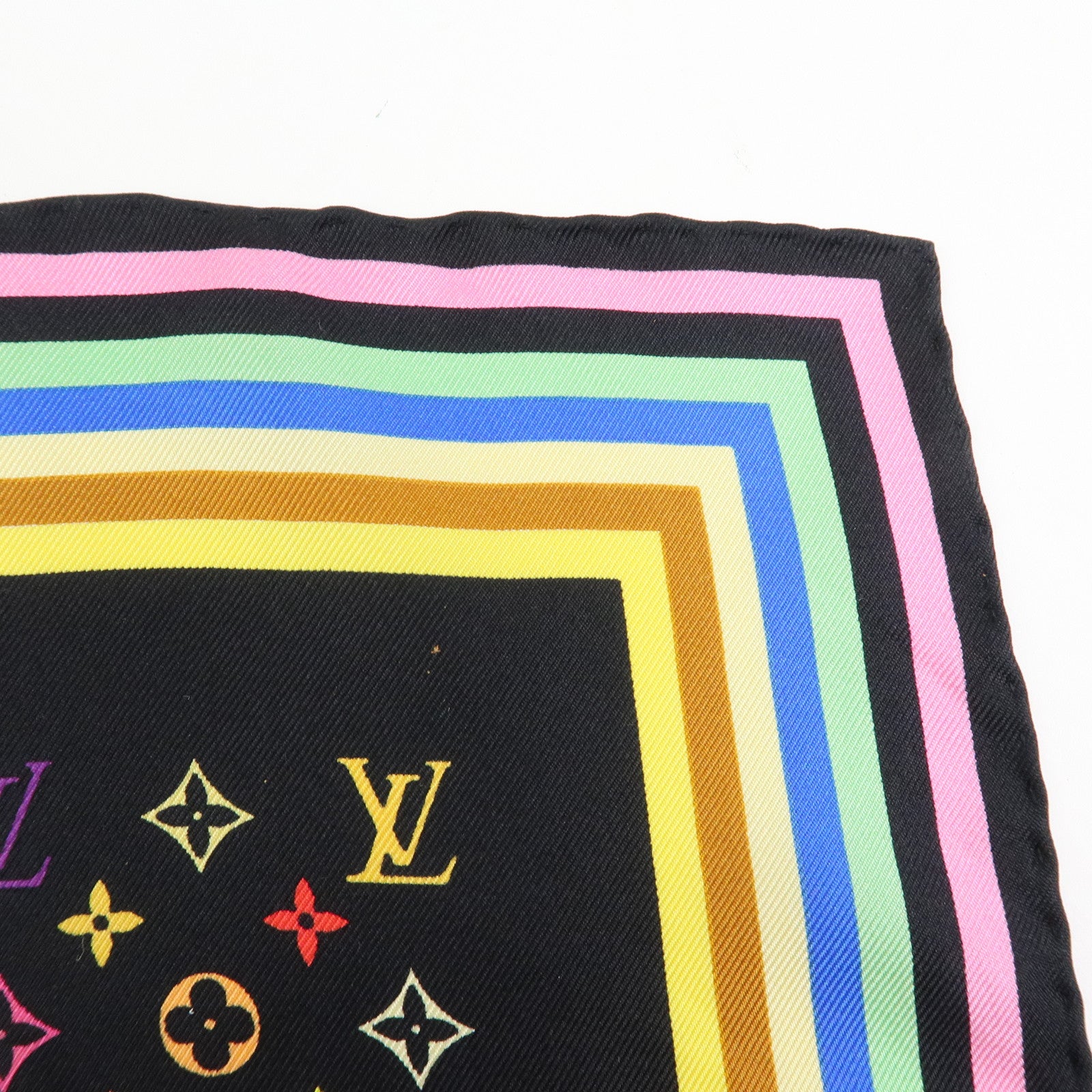 Louis Vuitton Monogram Silk 100% Scarf Multicolor Black M71914