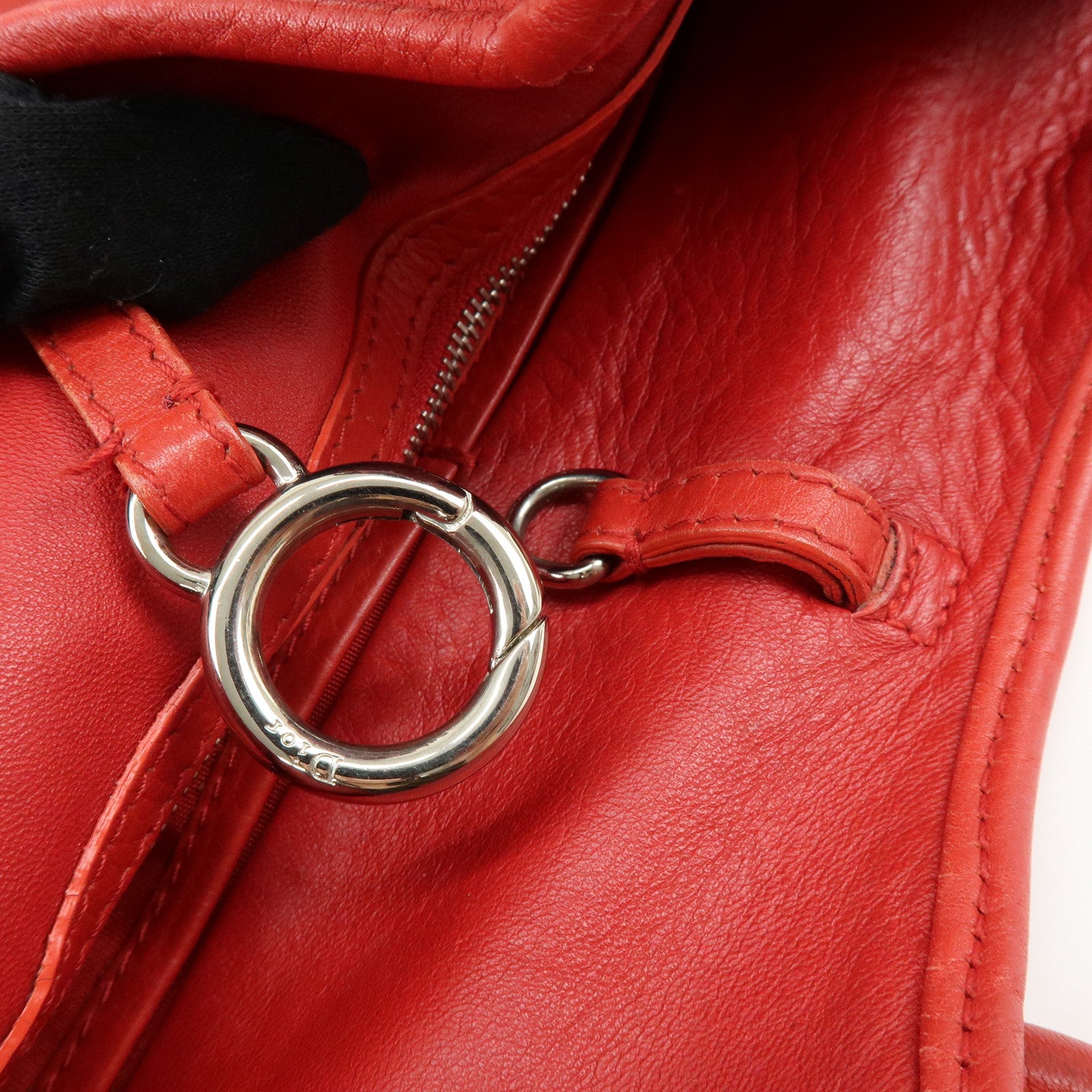 Christian Dior Leather Shoulder Bag Hand Bag D-charm Red