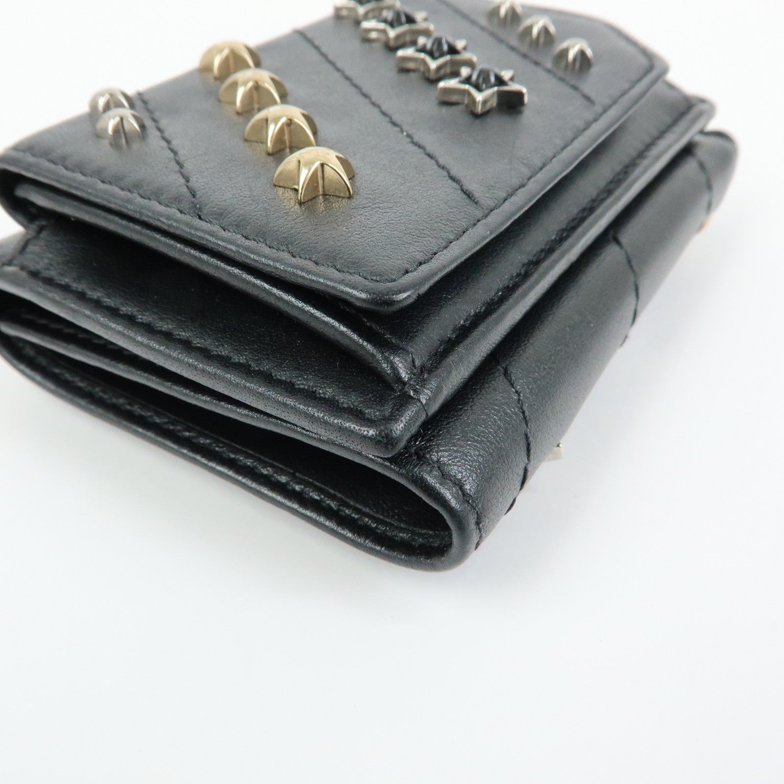 JIMMY CHOO Star Studs Leather Compact Tri-fold Wallet Black