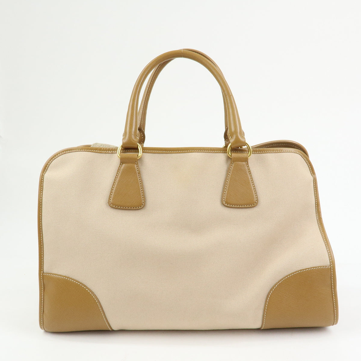 PRADA Triangle Logo Canapa City Canvas Saffiano Leather 2Way Bag Beige