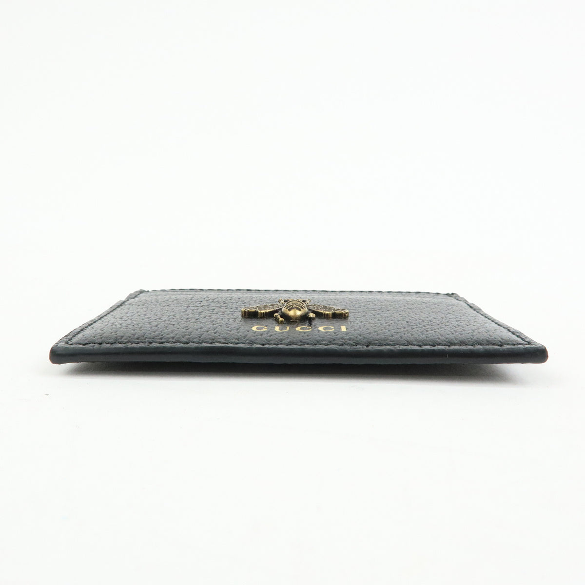GUCCI Animalier Leather Card Case Card Holder Bee Motif Black 523685