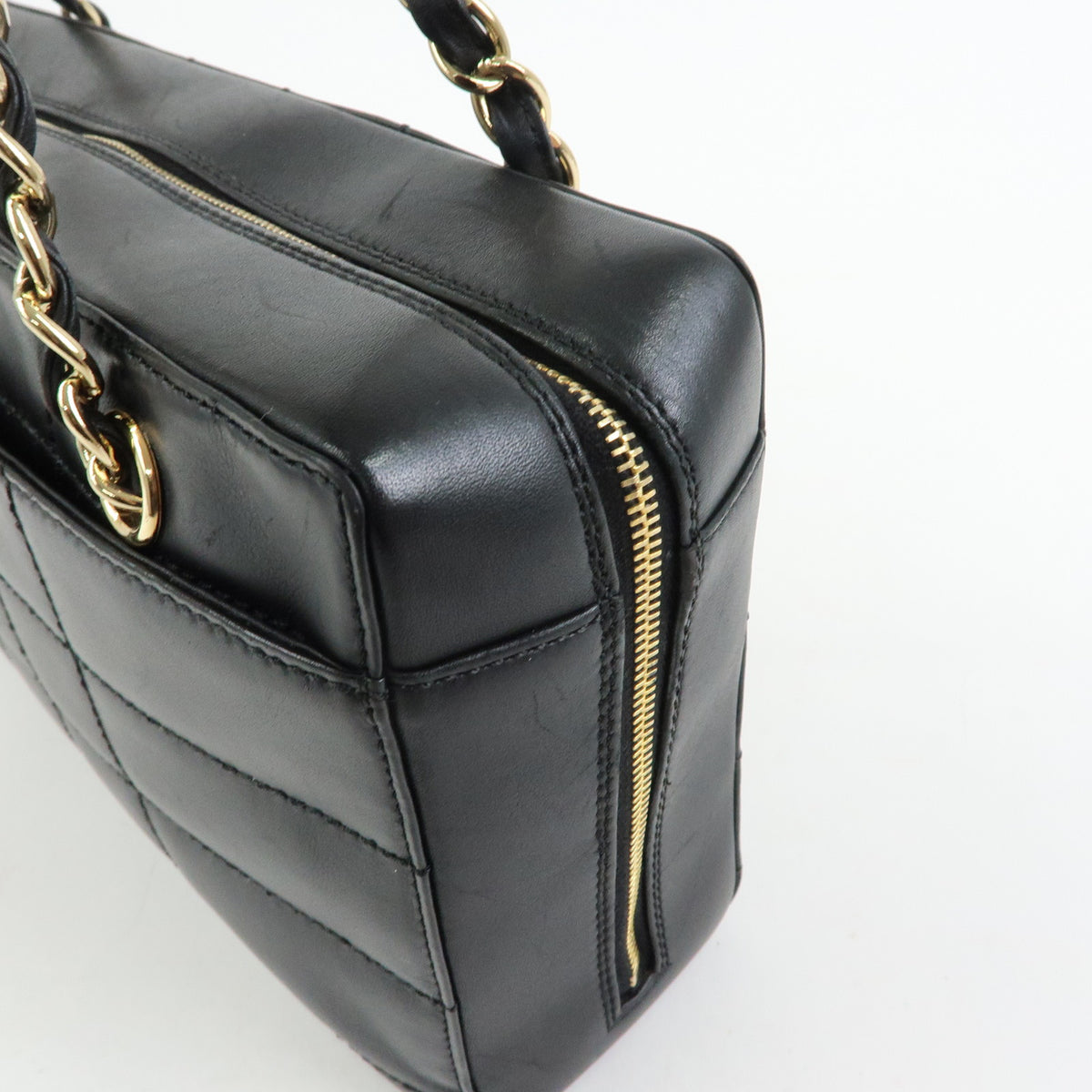 CHANEL Chocolate Bar Calf Skin Chain Shoulder Bag Hand Bag Black