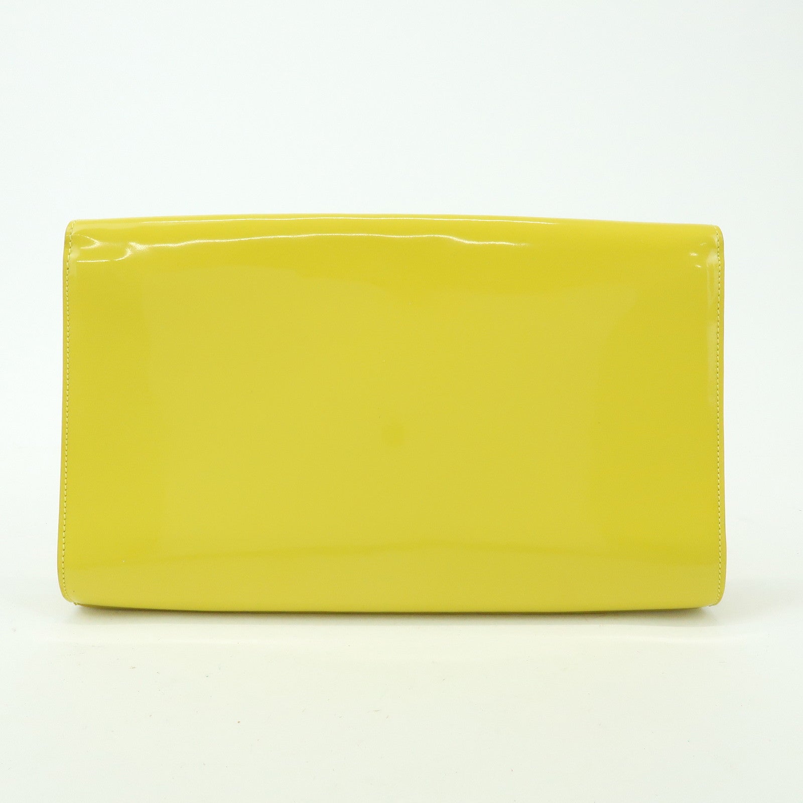SAINT LAURENT PARIS Cassandra Patent Leather Clutch Bag Yellow 361120