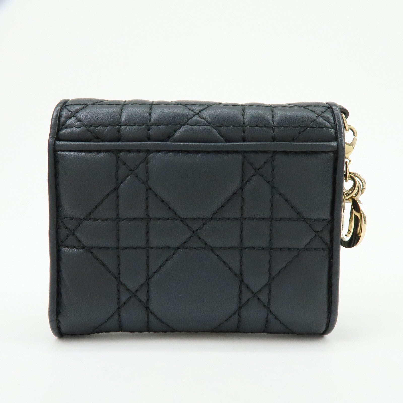Christian Dior Cannage Leather Bi-fold Compact Wallet Black