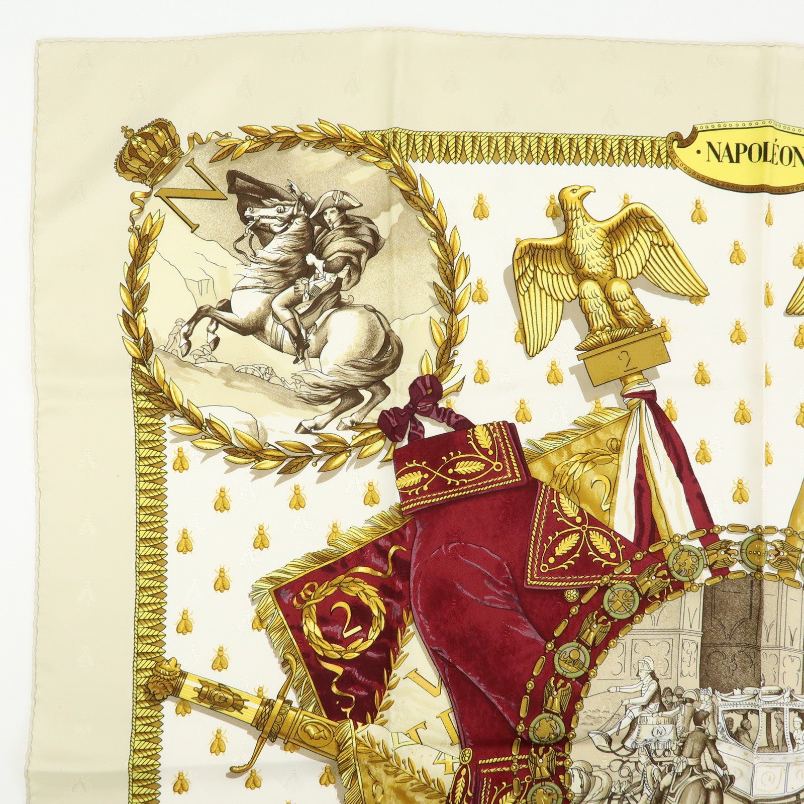 HERMES Carre 90 Silk 100% Scarf NAPOLEON Green White Red