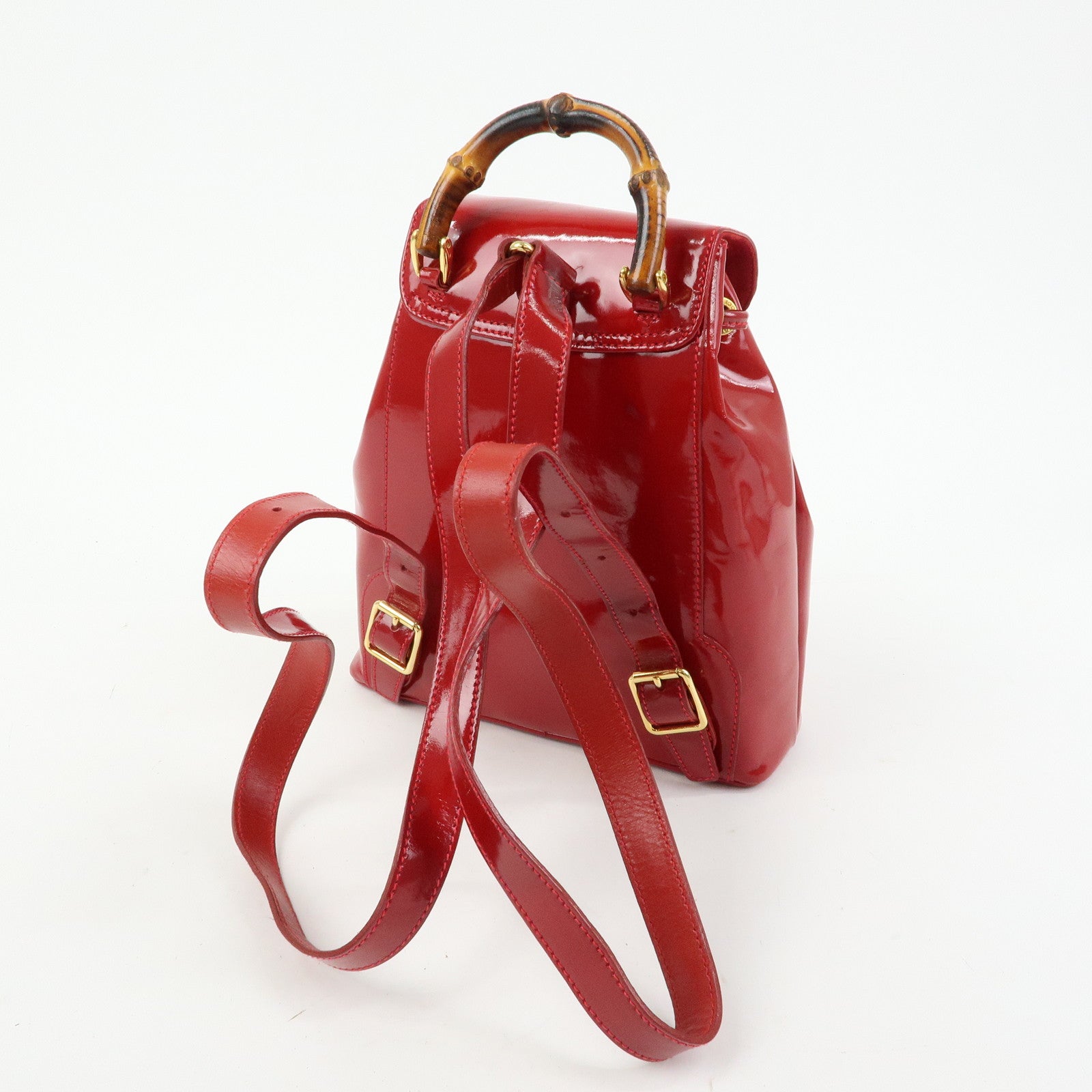 GUCCI Bamboo Patent Leather Backpack Rucksack Red 003・1705・0030