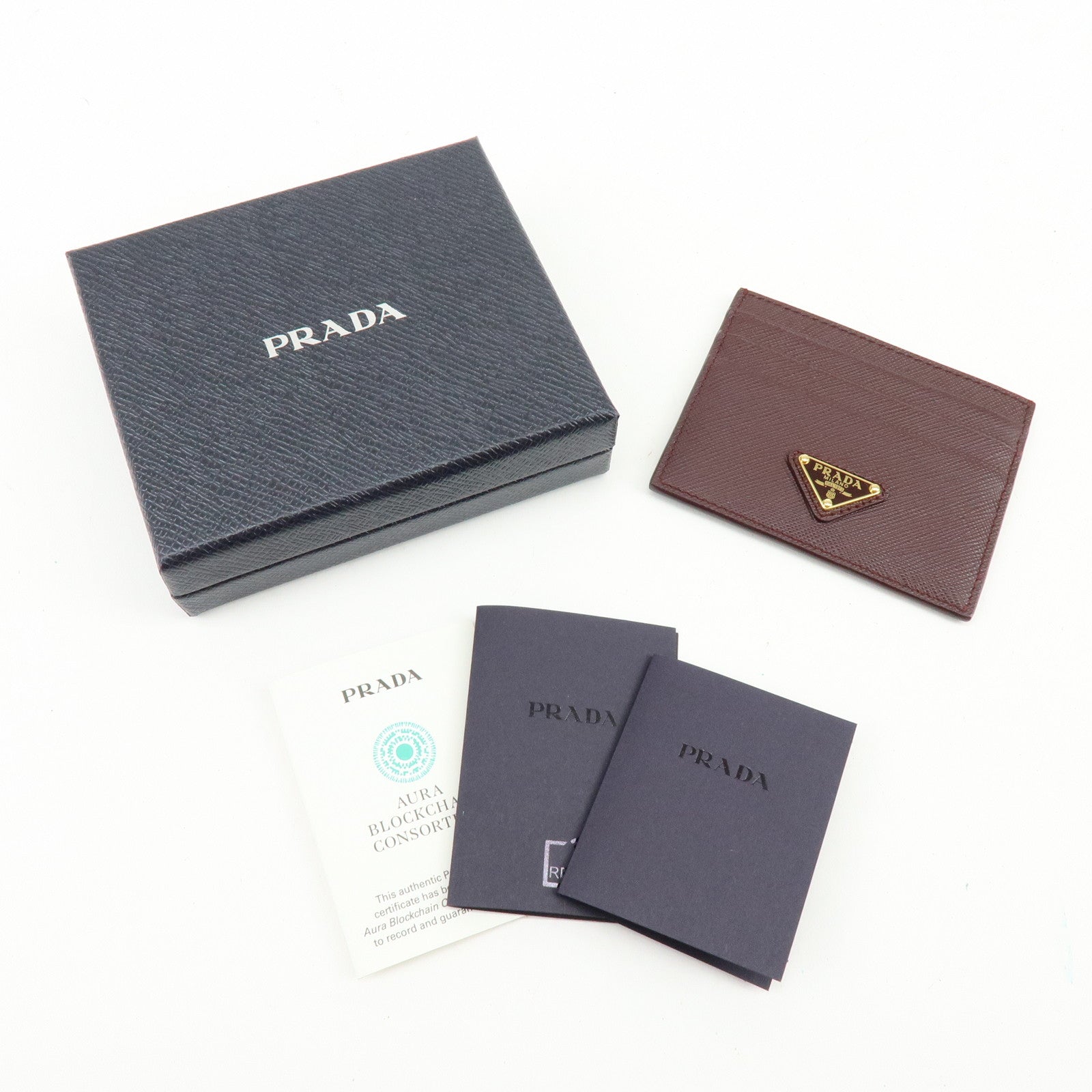 PRADA Triangle Logo Saffiano Leather Card Case Burgundy 1MC025