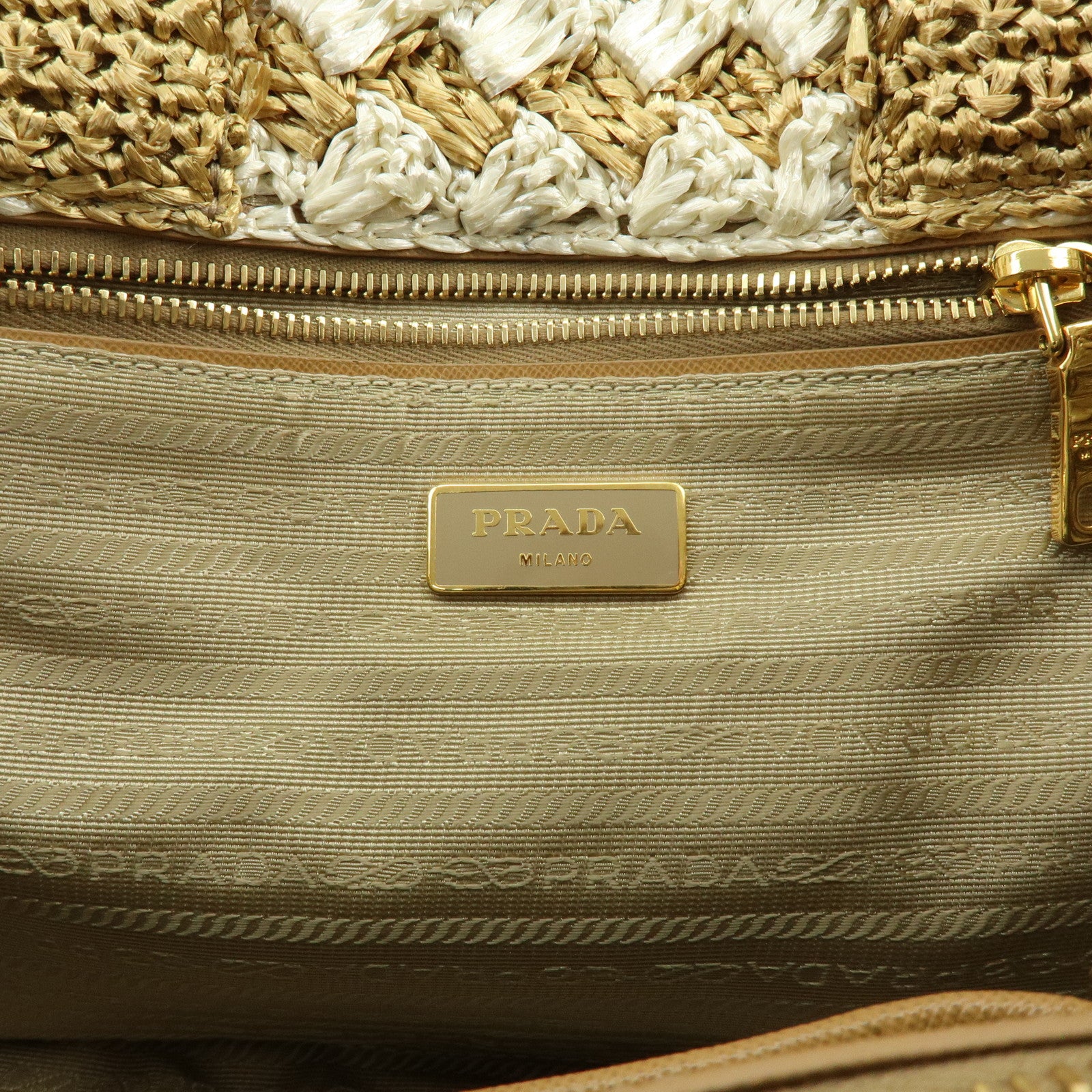 PRADA Traingle Logo Canapa Raffia Tote Bag Hand Bag Natural White