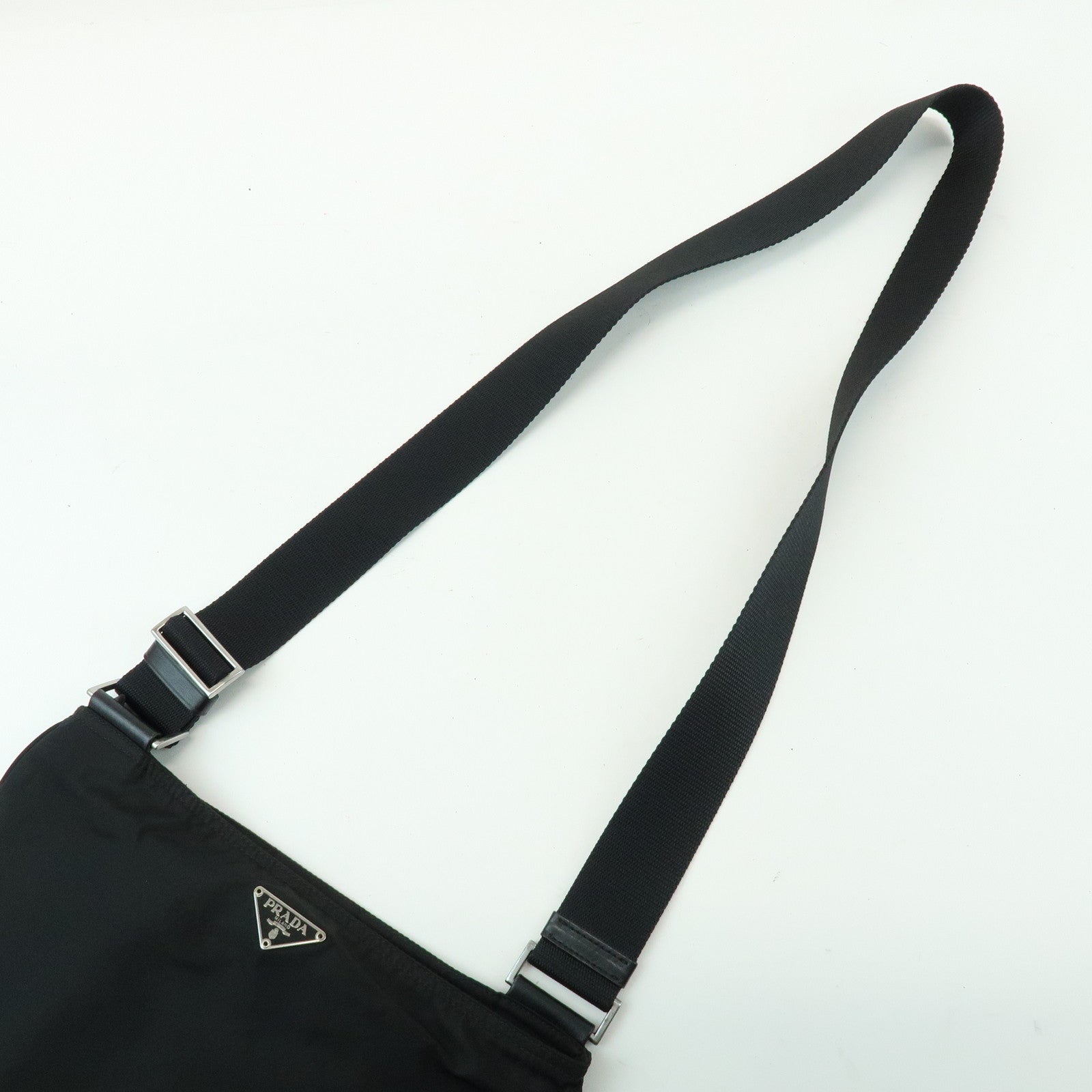 PRADA Triangle Logo Nylon Leather Shoulder Bag Crossbody Bag Black