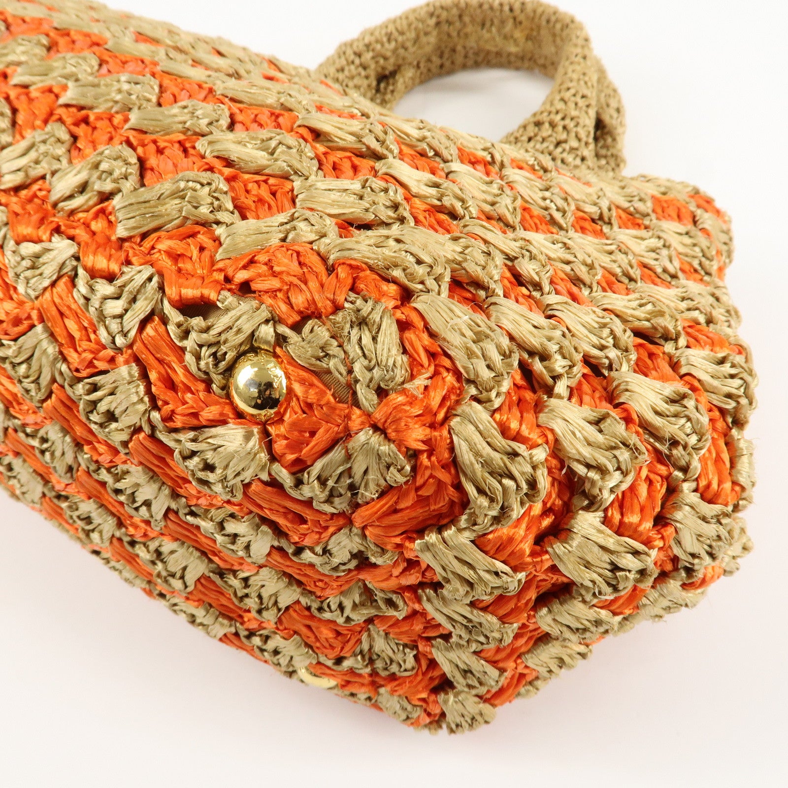 PRADA Triangl Logo Braded Tote Bag Hand Bag Orange Beige Used